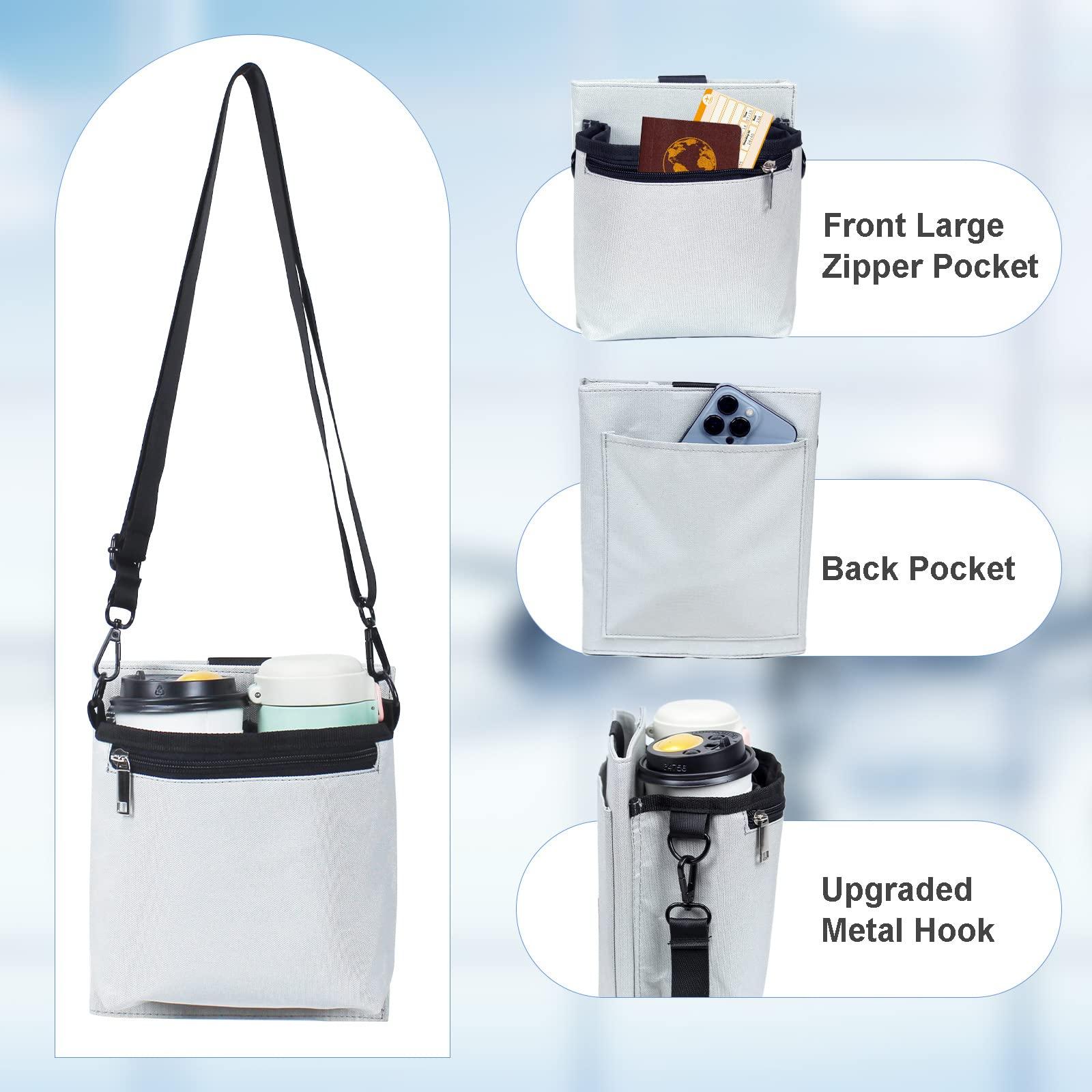Luggage Travel Cup Holder with Luggage Straps Free Hand Drink Caddy Beverage Holder Travel Accessories Gift for Flight Attendants Businessmen Travelers Fits Roll on Suitcase Handles Light Grey - Image 2