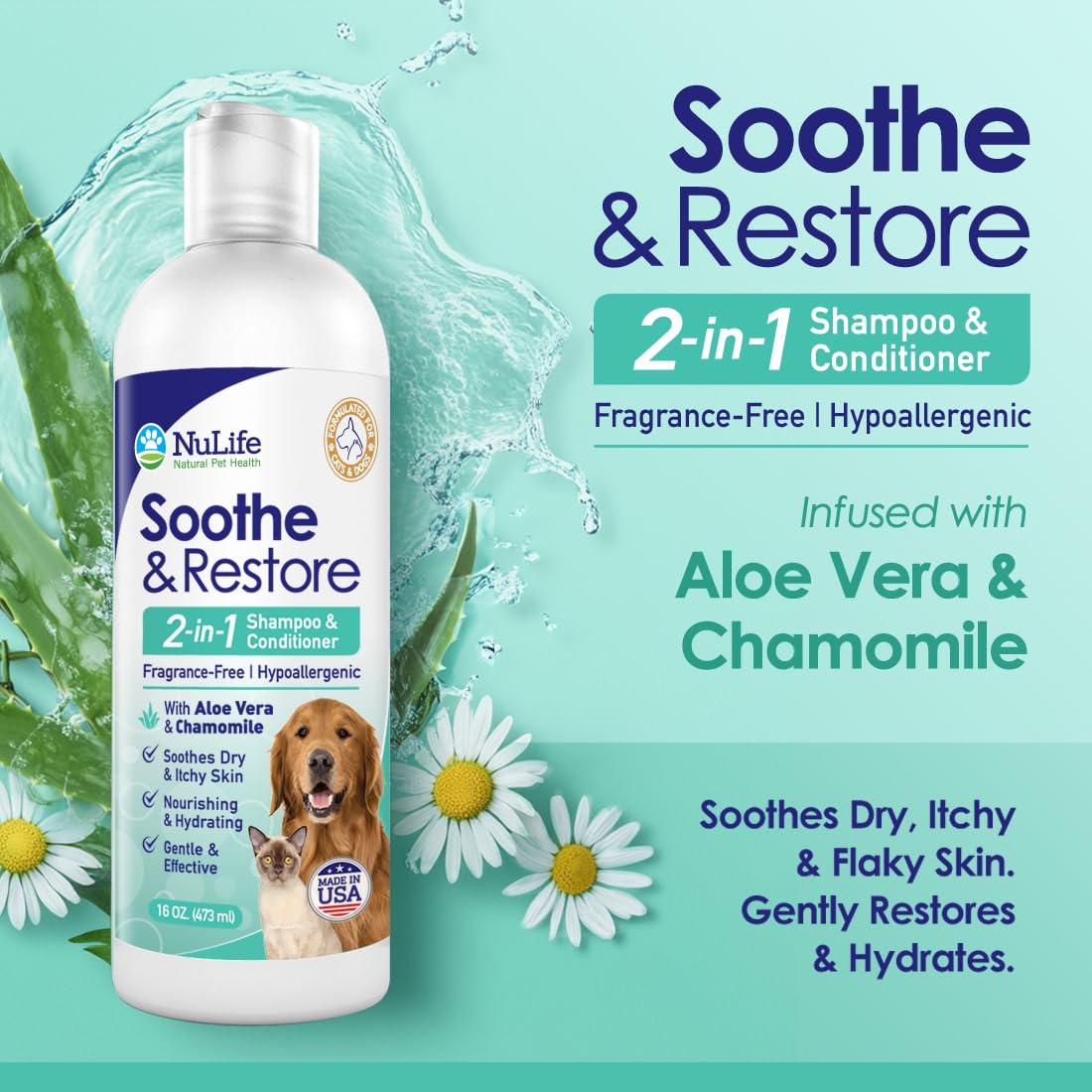 2-in-1 Dog Shampoo and Conditioner with Soothing Aloe Vera & Chamomile, Sensitive Skin, Fragrance-Free, Hypoallergenic Formula Provides Itchy Skin Relief from Dry Skin & Allergies - 16oz - Image 2