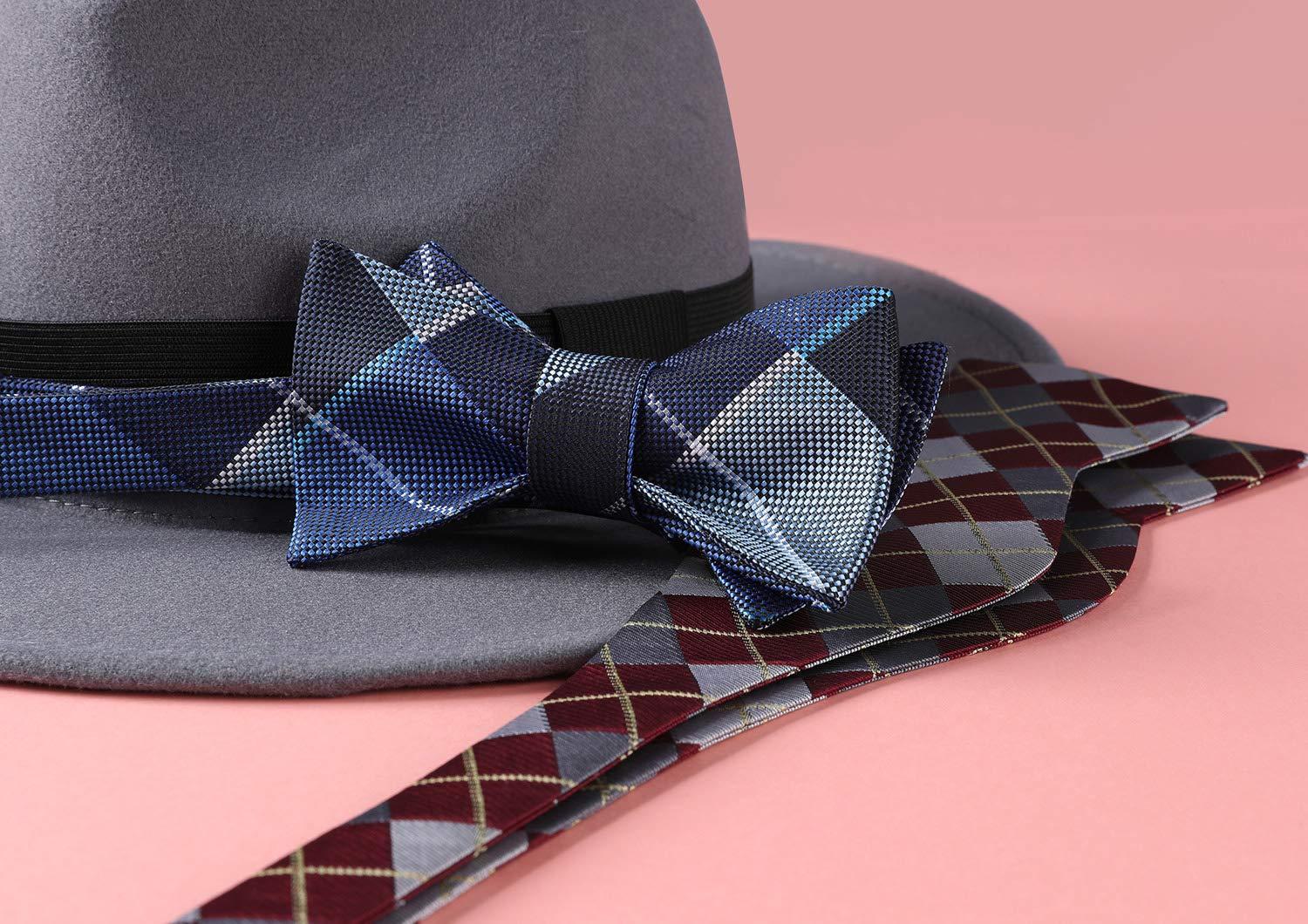 Bow Ties for Men Check Plaid Self Tie Bow Tie and Pocket Square Bowtie Formal Tuxedo Wedding Bowties Handkerchief Set - Image 5