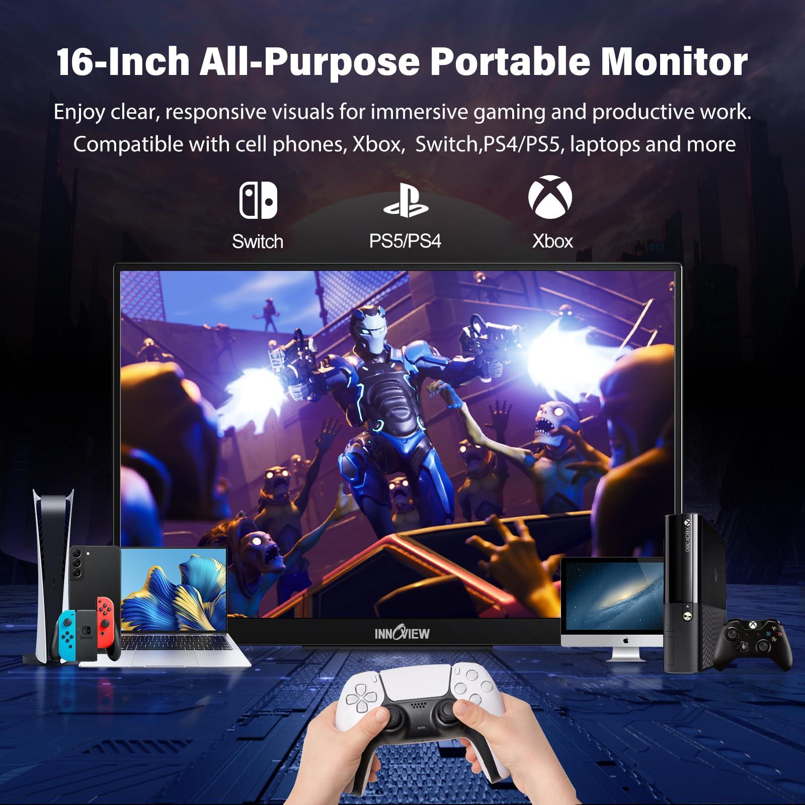 InnoView 16" 2K 240Hz Portable Monitor,133% sRGB Portable Gaming Monitor Laptop Monitors Built-in 180° Adjustable Stand Type-C HDMI IPS Eye Care External Second Screen for PS4 PS5 Switch Xbox PC - Image 4