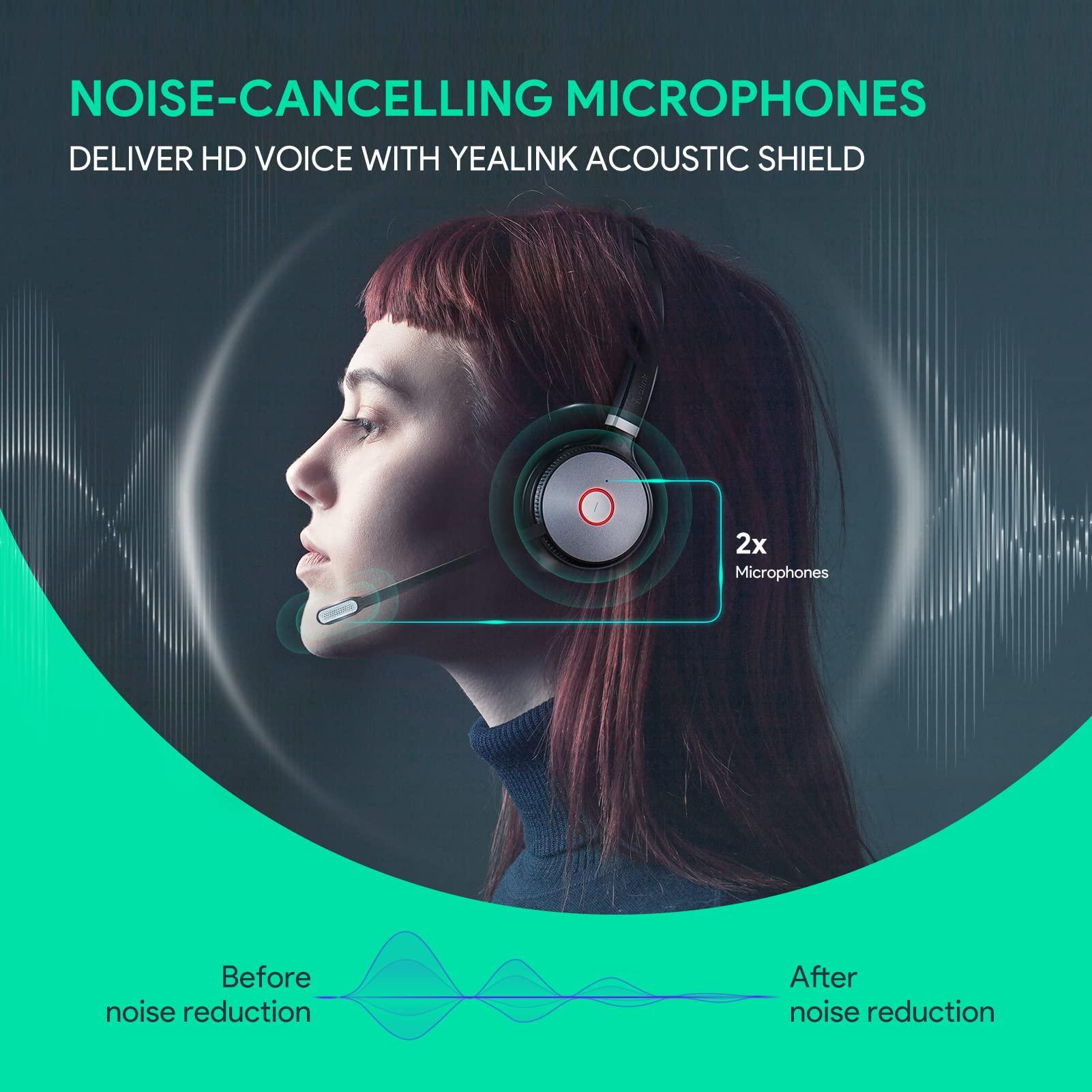 Yealink WH66 Stereo Wireless DECT Headset Teams Certified,Long Wireless Range 160m/525ft,Talk Time 14H,Speaker,Work with PC/Laptop/Desk Phone,Cell Phone (USB-A,Bluetooth),Noise Canceling Microphone - Image 2