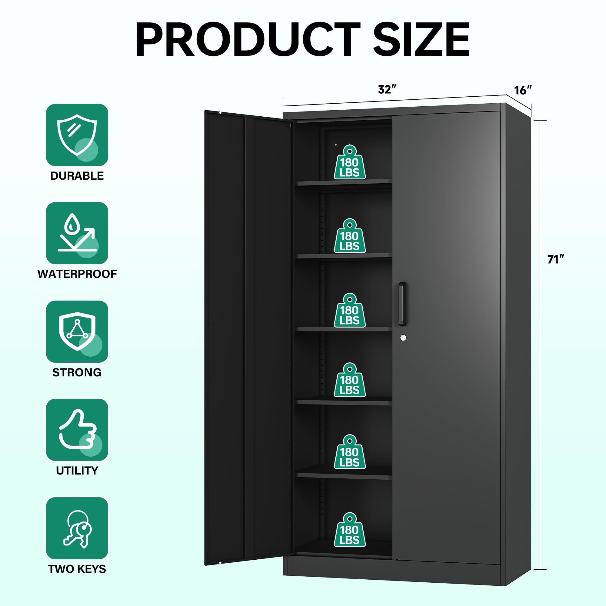 Letaya Metal Storage Cabinets with Lock Doors,Tall Locker Organizer Steel Garage Cabinets, 5 Adjustable Layers Shelves for Home, Office, Warehouse,Tool,Industrial(Black) - Image 3