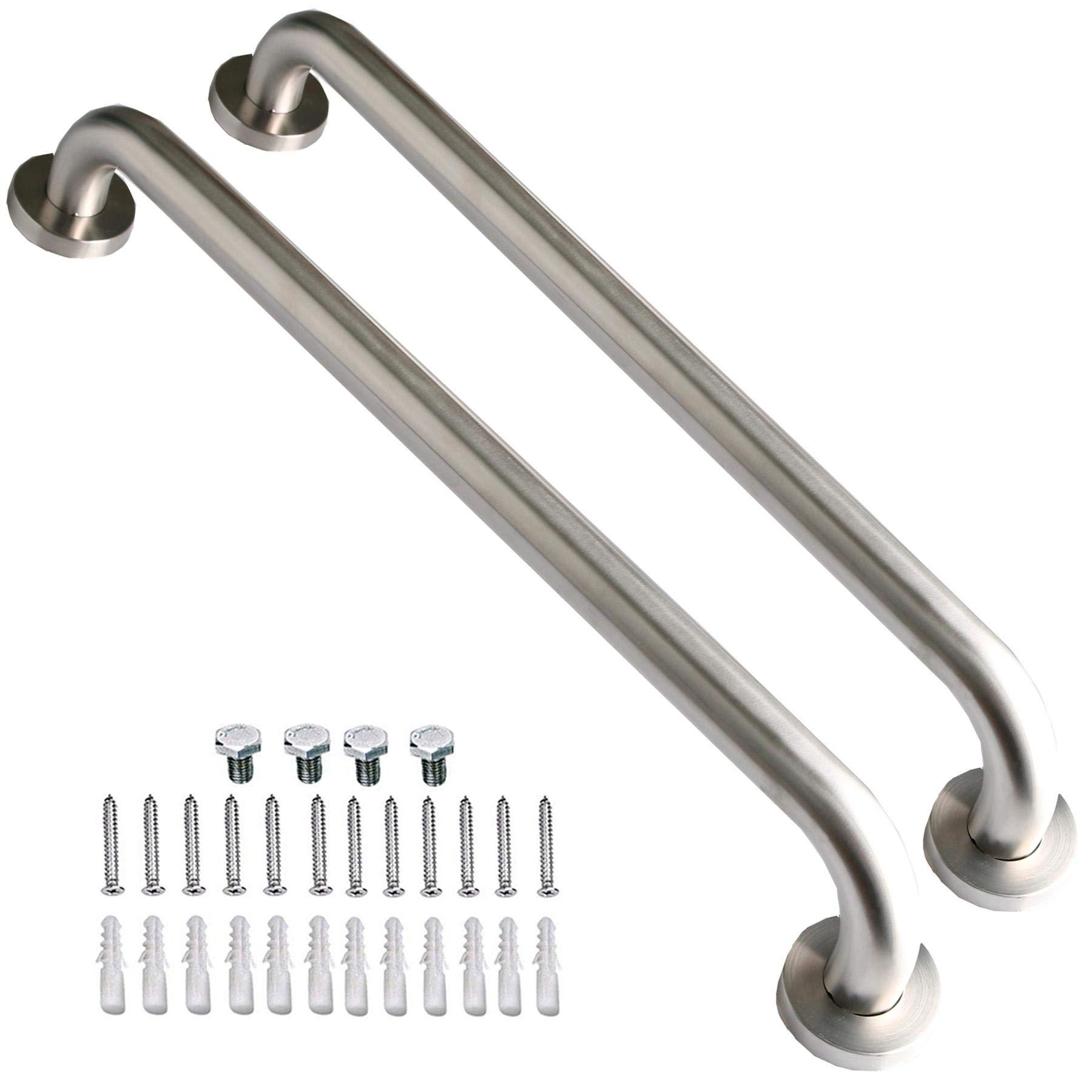 Brushed Nickel Shower Grab Bar 16 Inch - 1 1/4" Diameter, iMomwee 2 Pack Stainless Steel Safety Assist Handle, Wall Mounted Bathroom Mobility Aid Balance Support Hand Rail for Handicap Elderly Senior