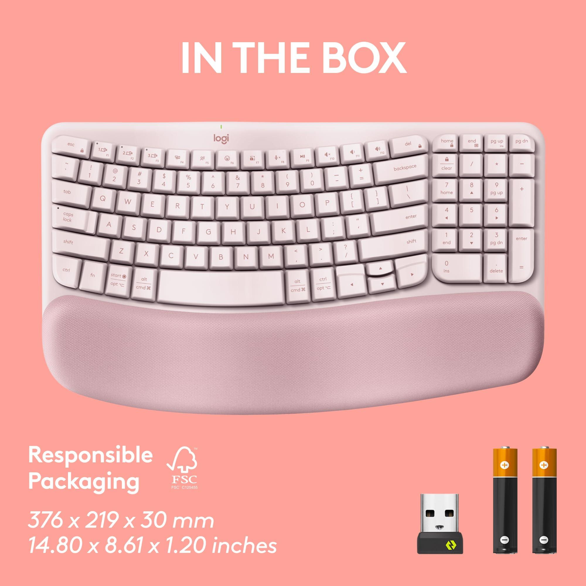 Logitech Wave Keys Wireless Ergonomic Keyboard with Cushioned Palm Rest, Comfortable Natural Typing, Easy-Switch, Bluetooth, Logi Bolt Receiver, for Multi-OS, Windows/Mac - Rose - Image 10