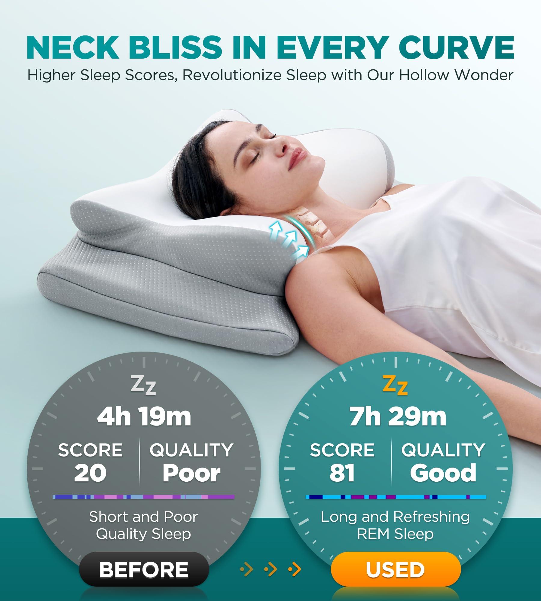 EKIFT Ease Now Cervical Neck Pillow for Pain Relief, Beauty Sleeping Cooling Pillow for Side Back Stomach Sleeper, Odorless Memory Foam Bed Pillows Deep Sleep,Ergonomic Orthopedic Contour Neck Support - Image 2