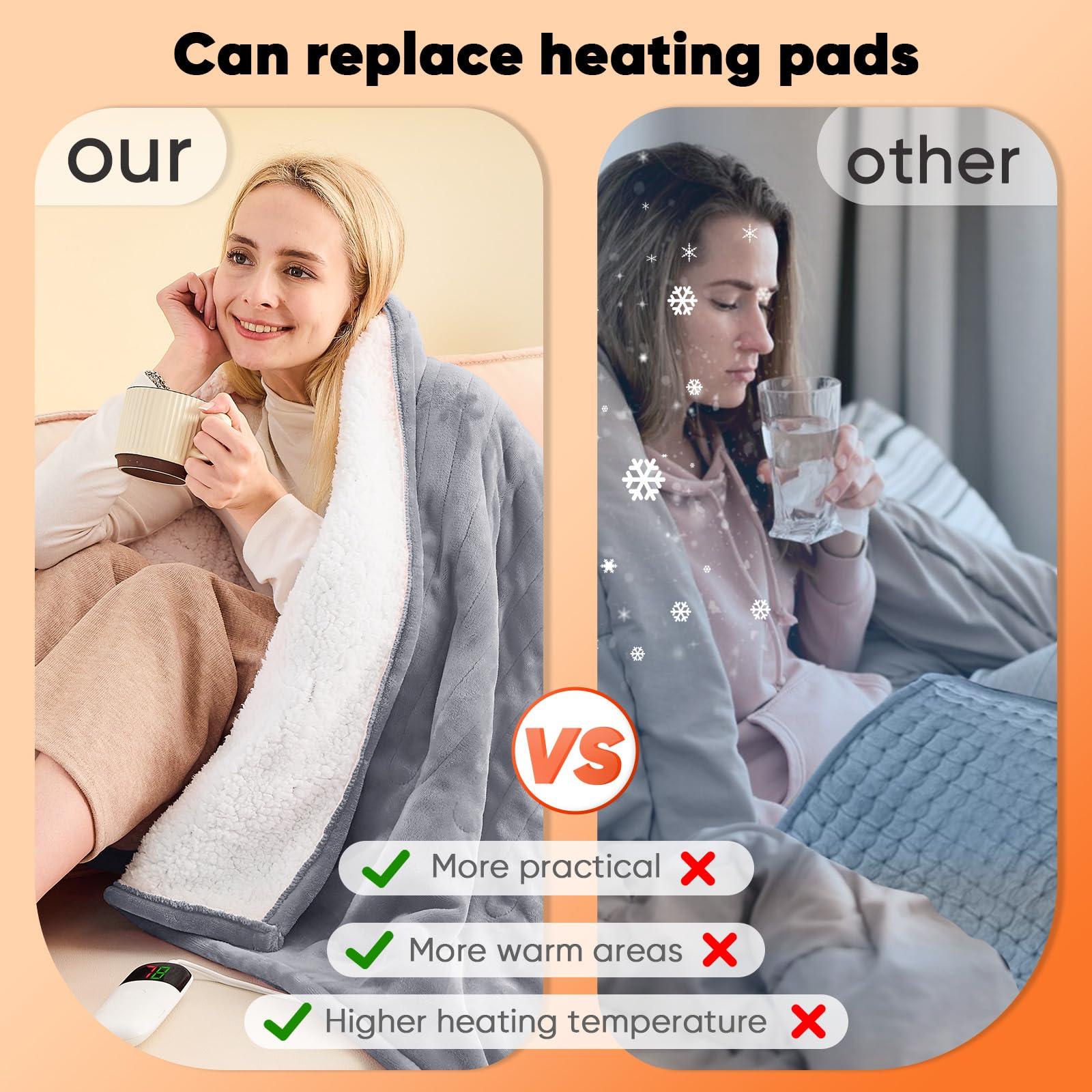 greenoak Heated Blanket Electric Throw 50"X60", Heating Blanket with 10 Heat Levels 1/2/4/6/8 Hours Auto-Off Overheat Protection, Flannel Sherpa Soft Warm Heater, ETL Certified Misty Grey - Image 6