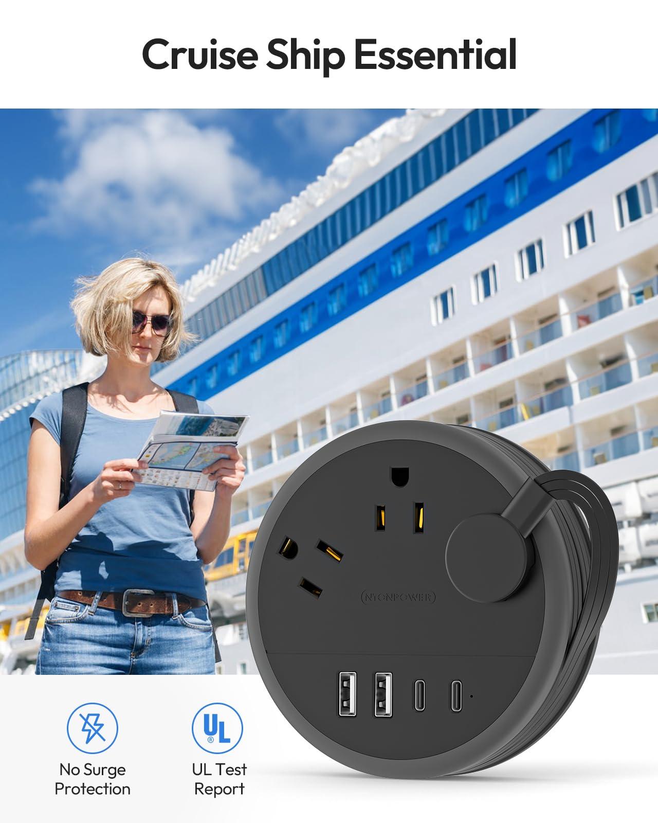 NTONPOWER Flat Plug Extension Cord, 2 USB C Travel Power Strip with 3 Outlets 4 USB Ports, 4ft Flat Extension Cord, Portable Power Strip Mountable for Travel Cruise Ship Essentials Home Black - Image 7