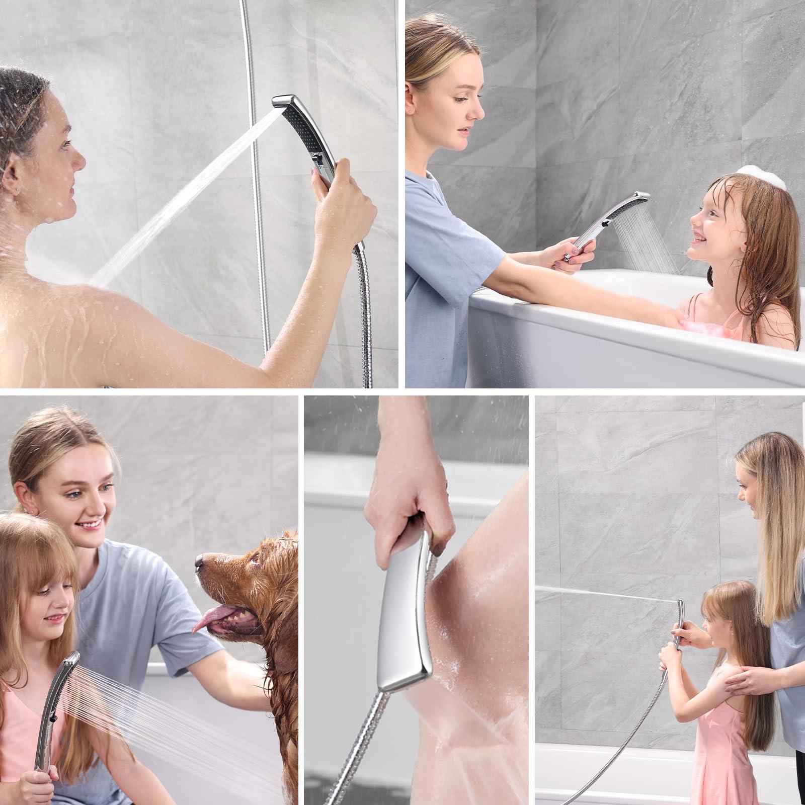 BRIGHT SHOWERS High Pressure Shower Head with Handheld, Dual Showerhead Combo with Black Face, Detachable Hand Held Shower with Rainfall Spray, 60" Stainless Steel Hose, Modern Chrome Finish - Image 4