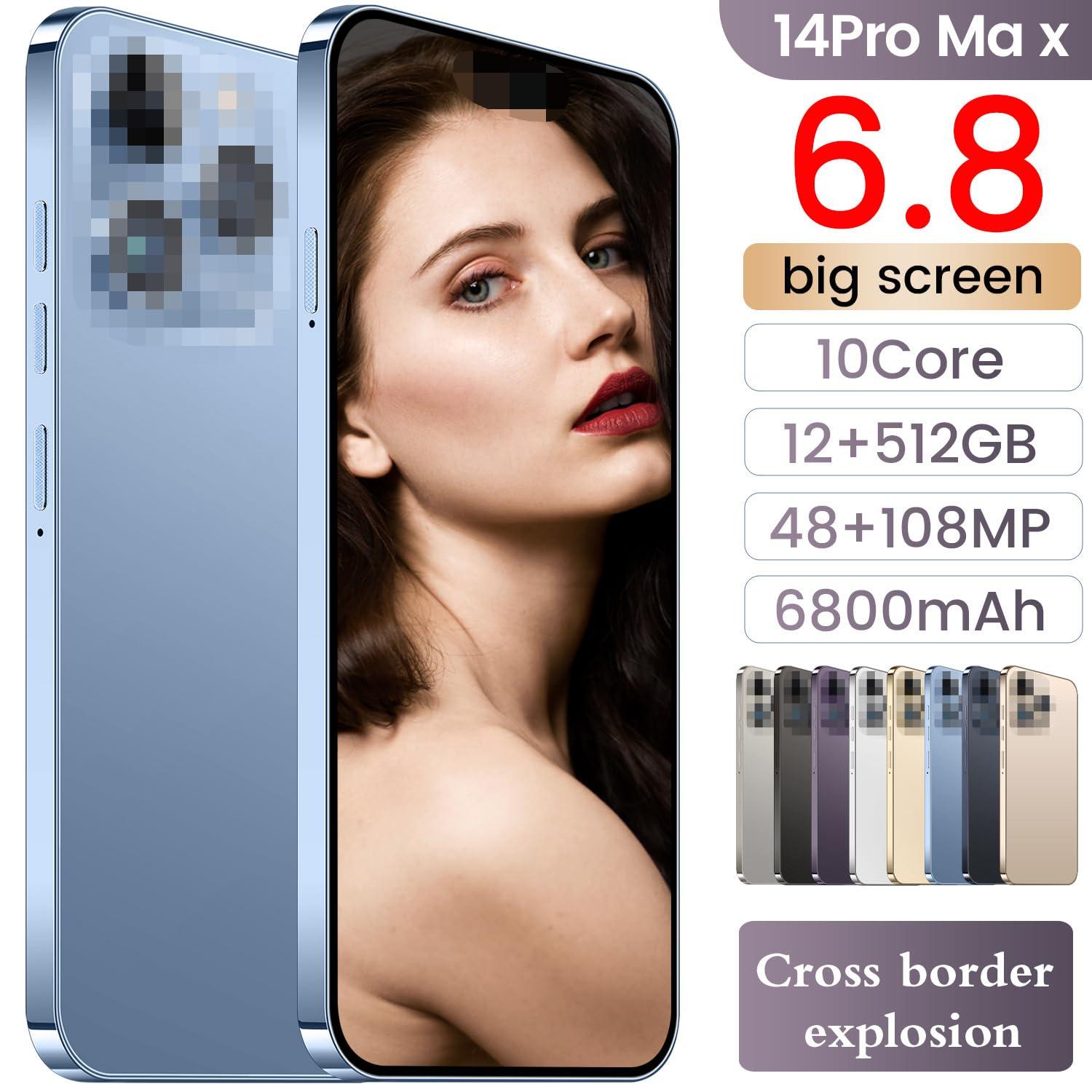A SLICE RED 14PROMA X Unlocked Cell Phone,Long Battery Life 6.82" HD Screen Unlocked Phones,Android13 12+512GB Smartphone with 128G Memory Card,Dual SIM/Fingerprint Lock/Face ID/GPS (Blue) - Image 2