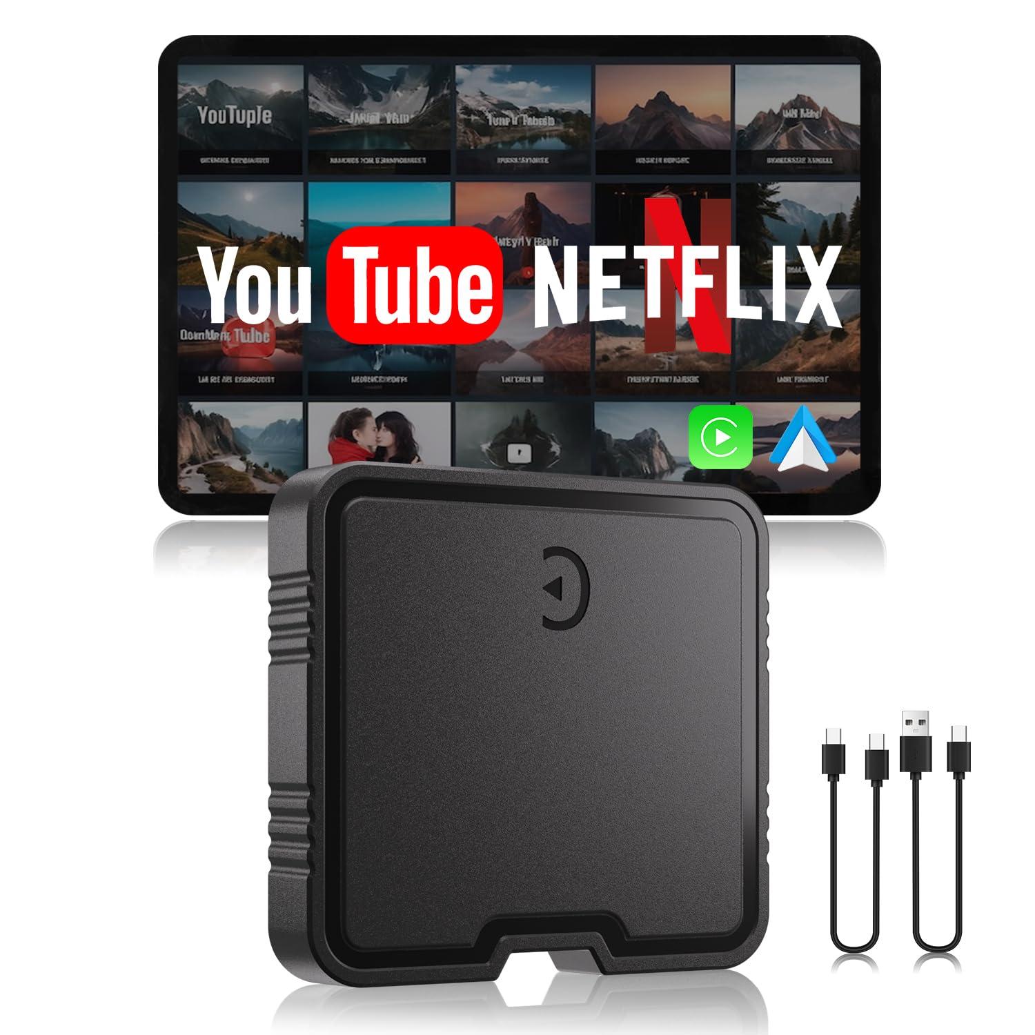 Wireless CarPlay Adapter, 2025 Upgrade Support Netflix/YouTube/TF Card Plug & Play Dongle with Apple Car Play Ai Box Android Auto Wireless Adapter for Cars from 2015&iPhone iOS10+