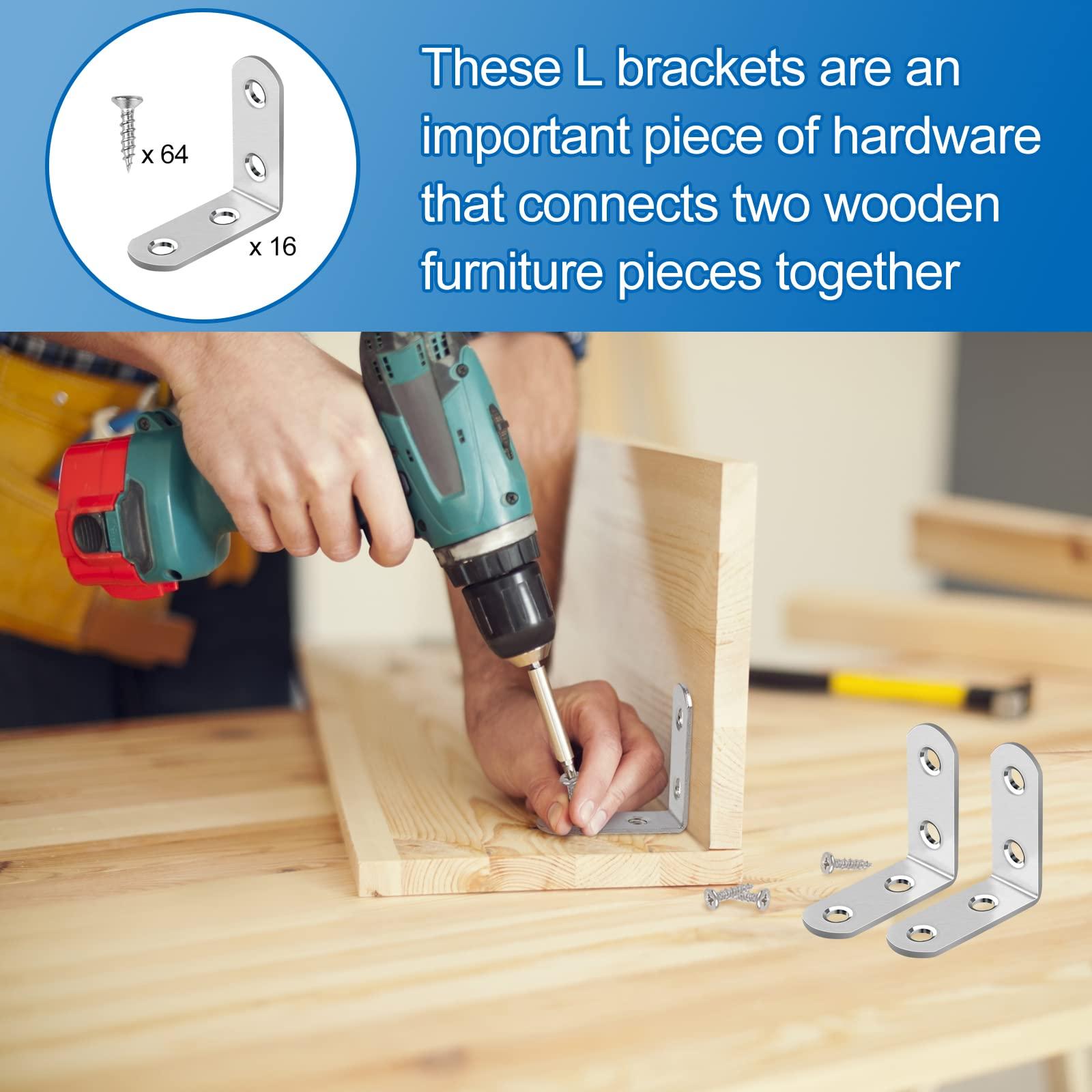 16 Pcs L Bracket Stainless Steel Corner Brace Sets, 90 Degree Right Angle Brackets with 64 Pcs Screws, L Bracket Firmware for Wooden Shelves, Chairs, Tables, Dressers, Furniture (Silver) - Image 7