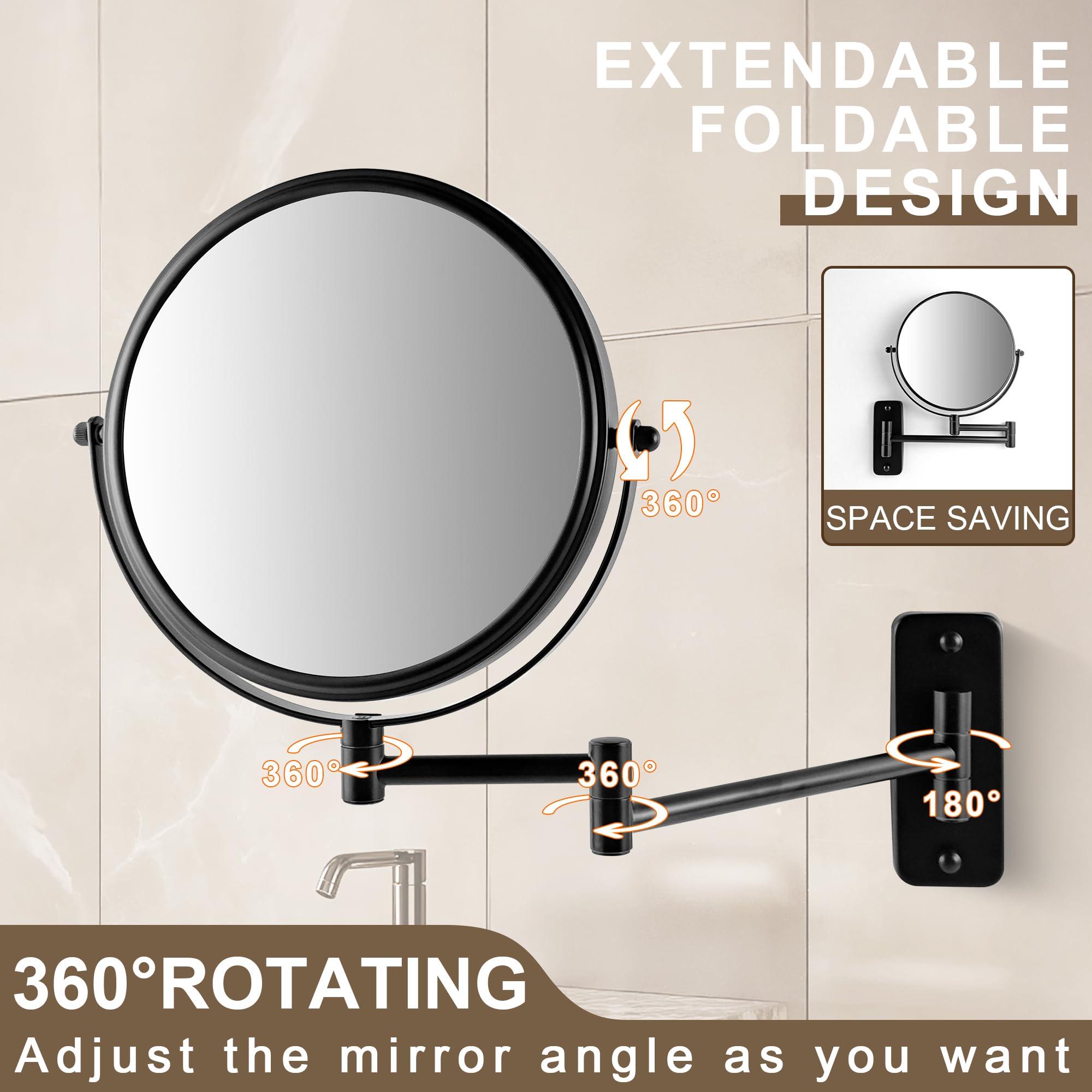 JANEEVA 8" Wall Mounted Makeup Mirror, 1X/10X Magnifying Mirror with 360° Extendable Arm, Double Sided Bathroom Vanity Mirror for Man & Woman (Matte Black) - Image 5