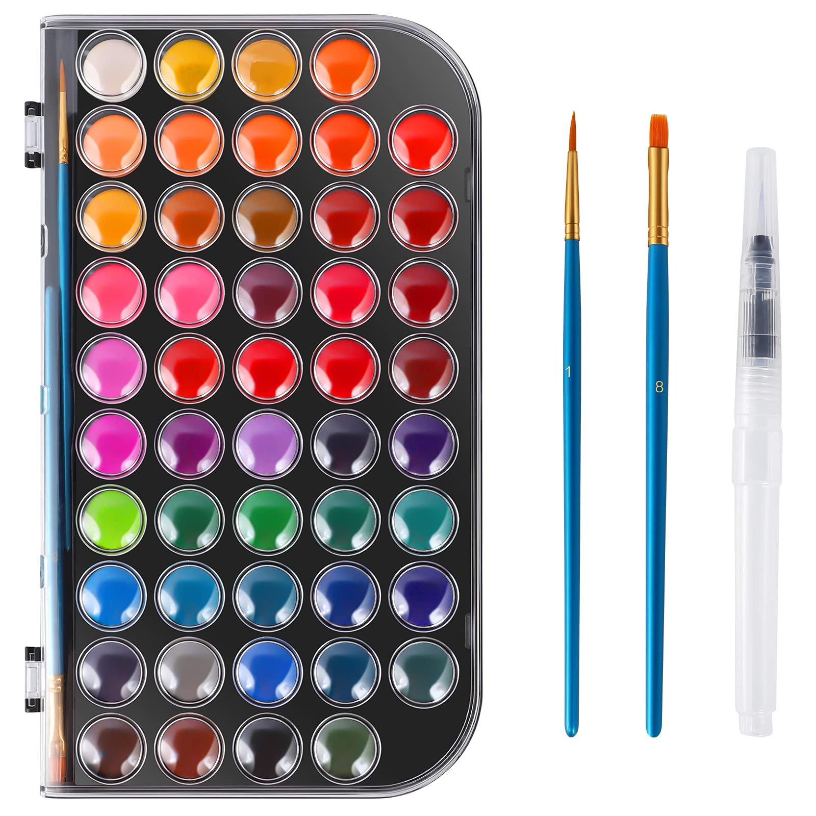 Watercolor Paint, 48 Colors Washable Watercolor Paint Set with a Brush a Refillable Water Brush Pen and Palette, Non-toxic Water Color Paints Sets for Kids Adults Artists Children Students Beginner