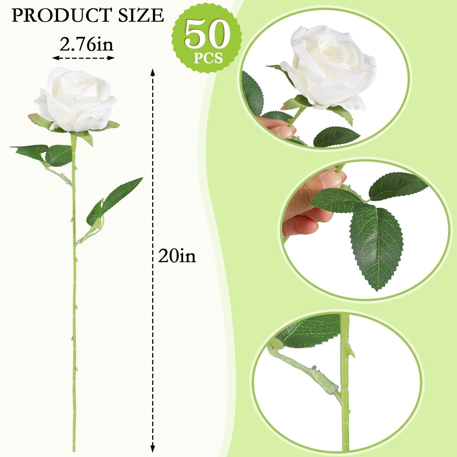 Hananona 50 Pcs Artificial Roses in Bulk, Fake Velvet Silk White Roses Realistic White Roses for Wedding Centerpieces Flower Arrangement Home Decor (50, White) - Image 3