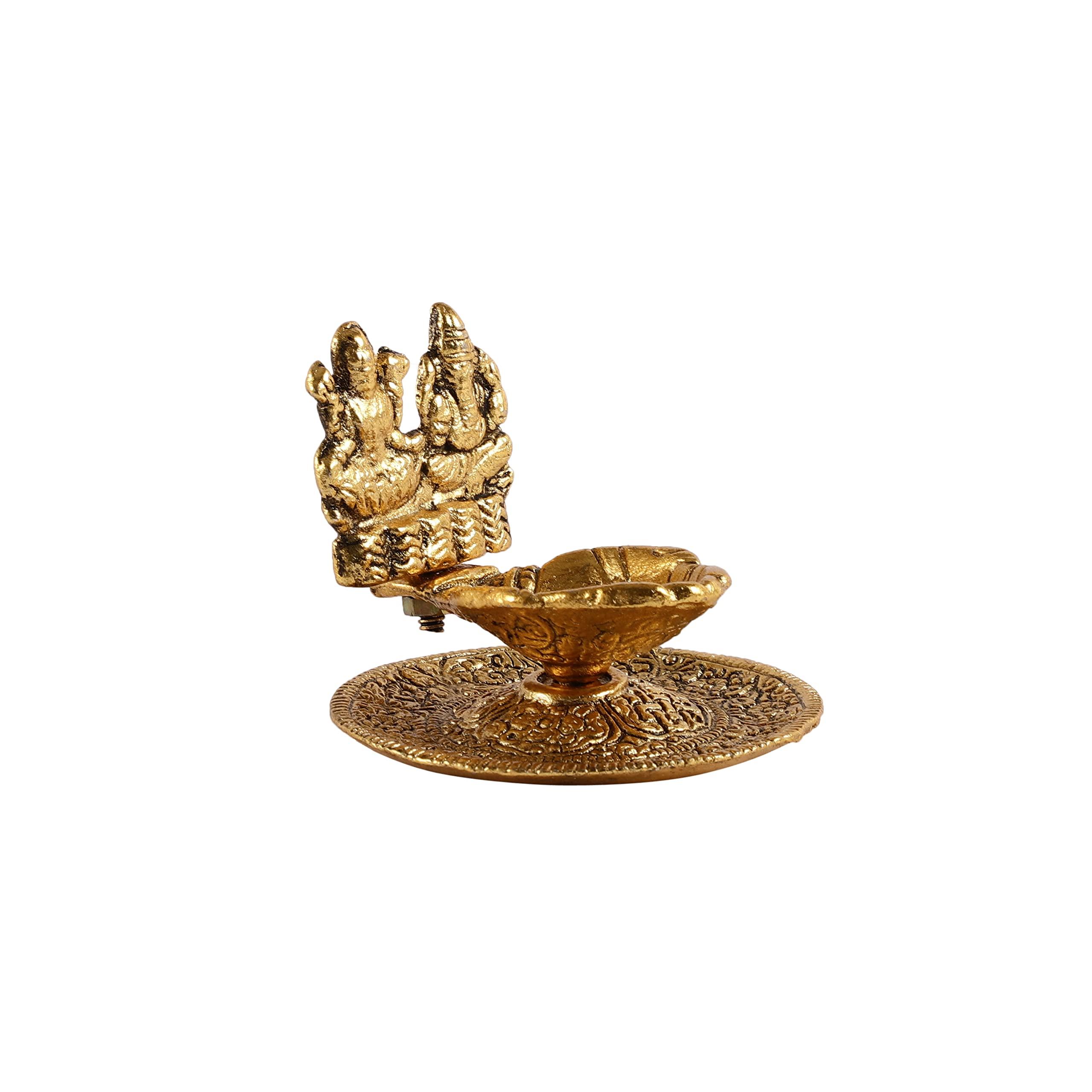Purestory Goddess Laxmi Ganesh Diya,Laxmi Ganesh Figurine,Laxmi Ganesh Diya Idol Statue for Home Temple,Office,Gifts.Laxmi Ganesh Candle Holder for Home Decor - Gold - 3 Inches - Image 7