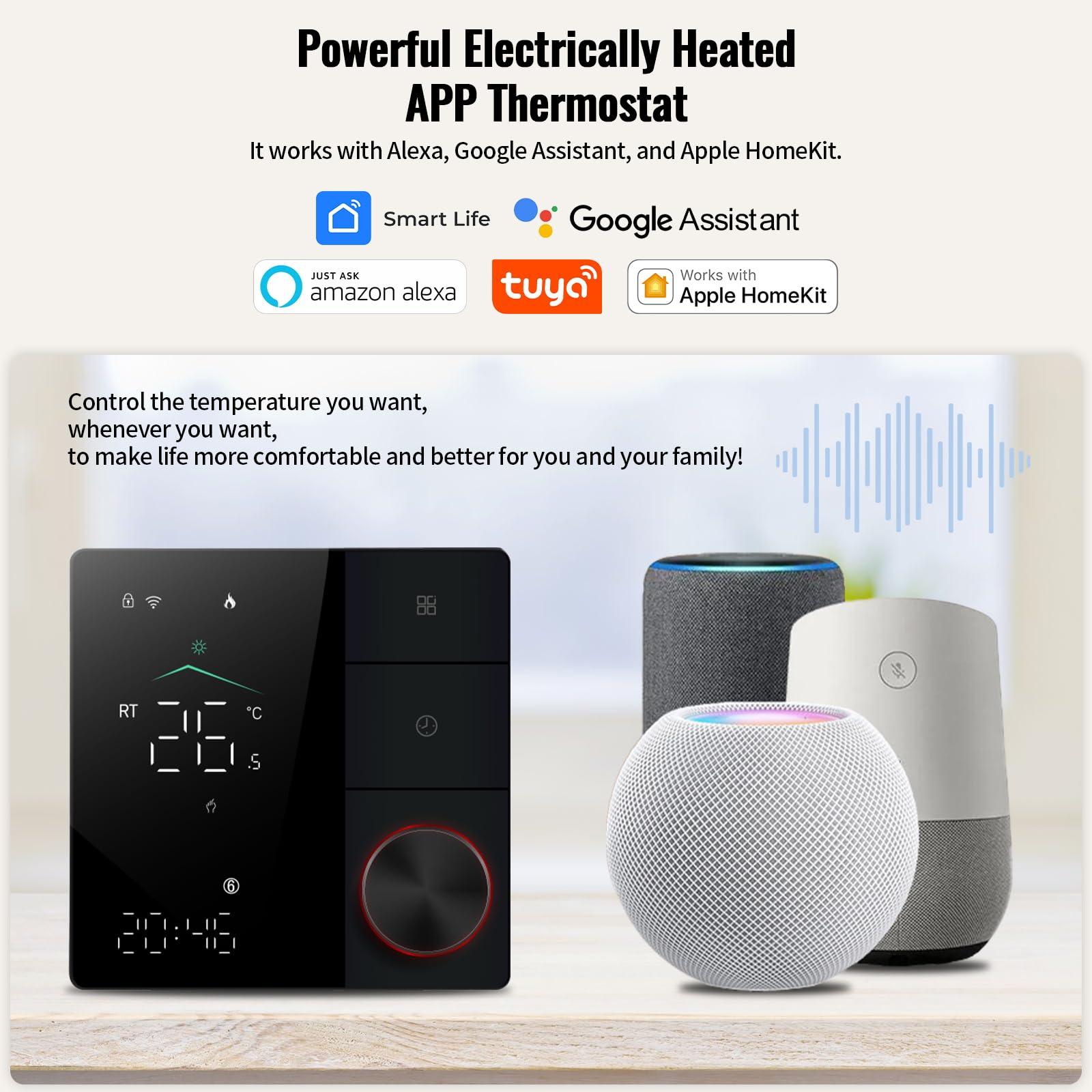 Programmable Smart Thermostat for Electric Heating, WiFi Thermostat with APP Control, LED Touch Screen/Voice/Weather/AC95-240V, Compatible with Smart Life/Google Assistant/Alexa/Tuya/Apple Homekit - Image 3