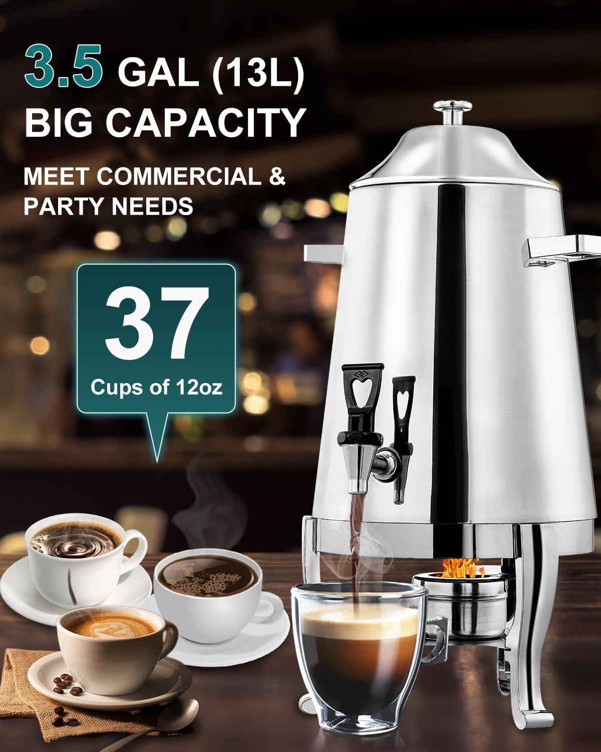 Coffee Urn With Fuel Holder, 3.5 Gallon/13L Stainless Steel Beverage Dispensers for Coffee Tea Hot Water, Hot Drink Dispenser with Stand, Chafer Urn with Spigot for Parties Catering (Silver) - Image 5