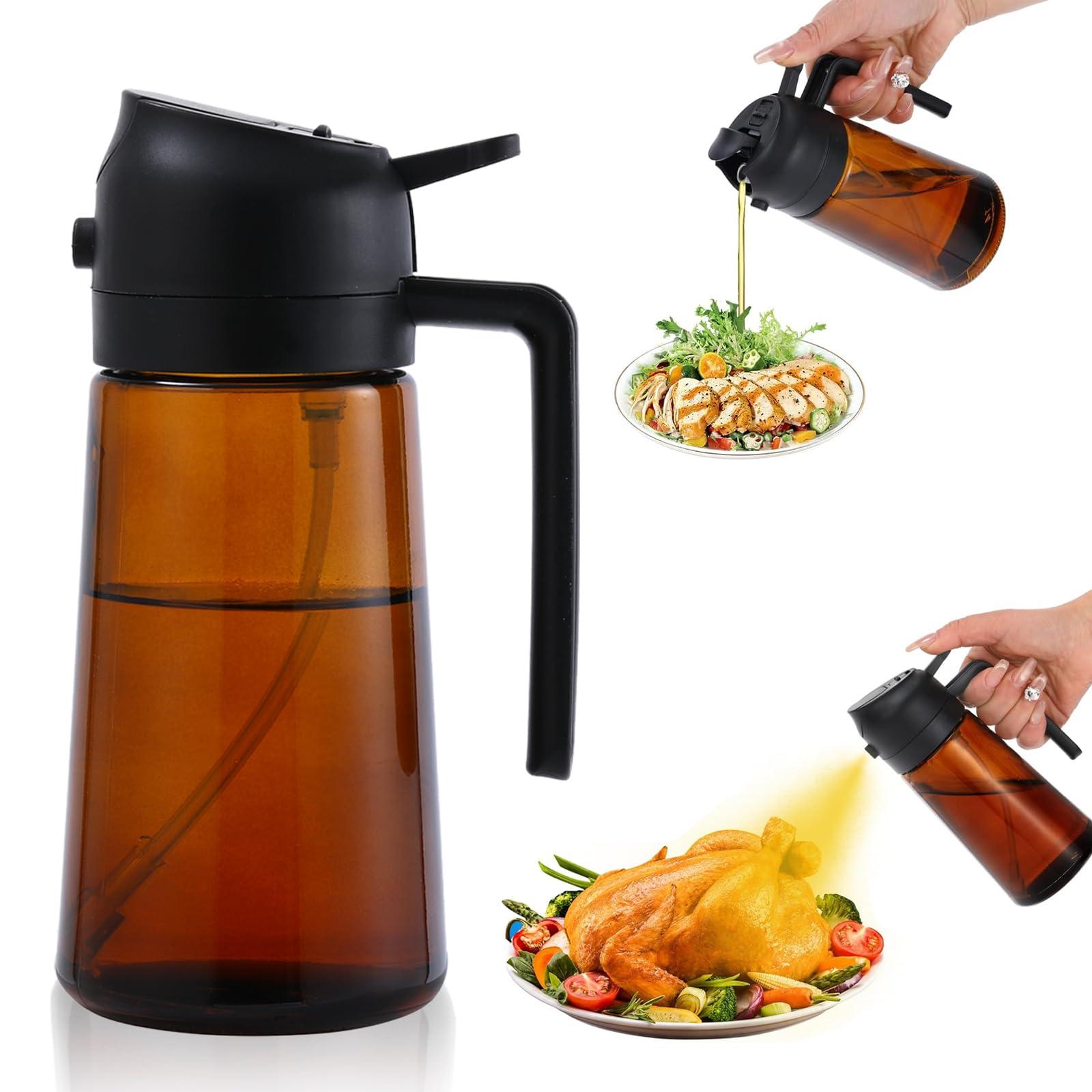 Aovdy Olive Oil Sprayer, Oil Dispenser Bottle Spray and Pour Container - 16oz Oil Sprayer for Cooking Oil Dispenser for Kitchen 470ml for Kitchen Cooking Salad BBQ (Dark Brown)