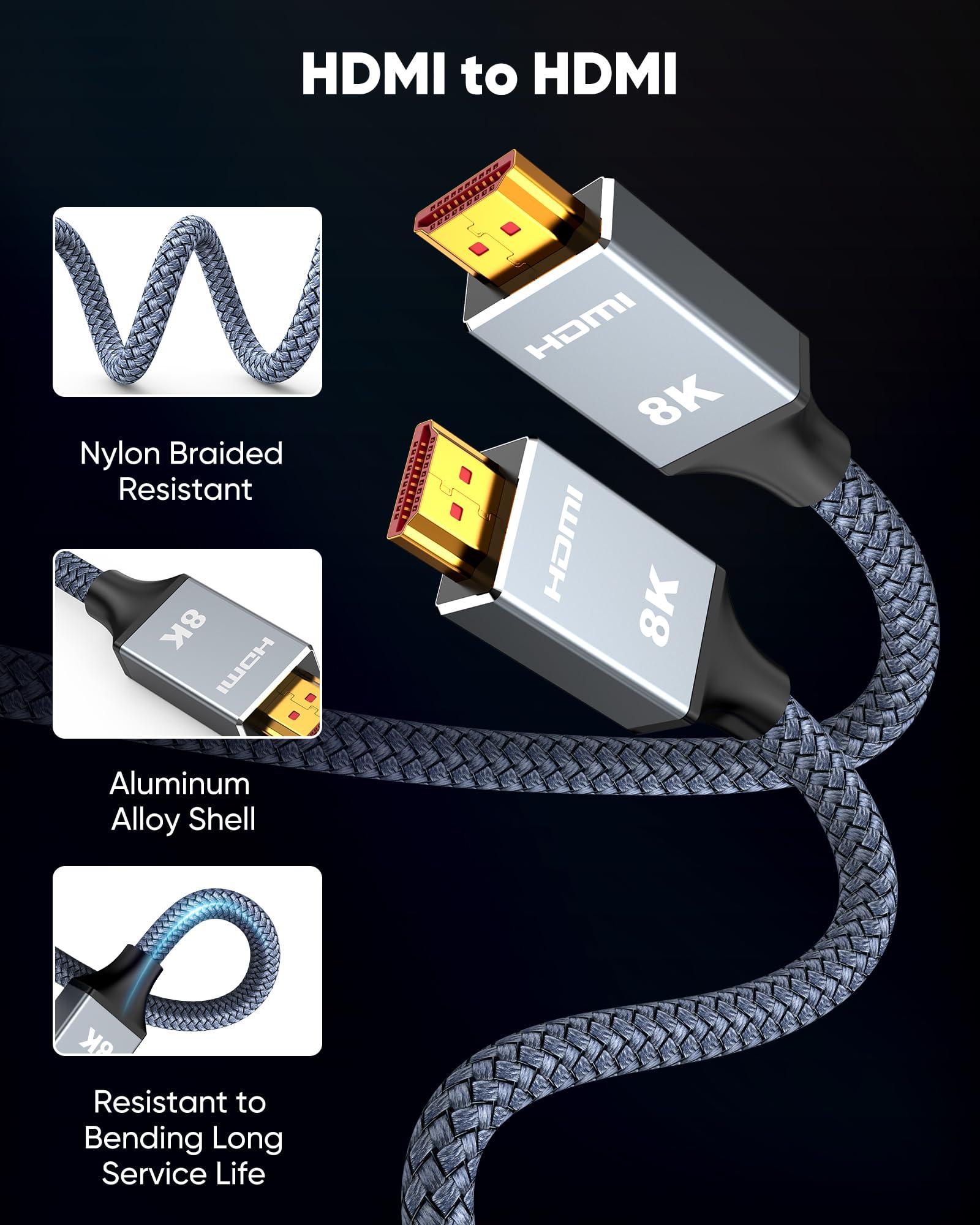 Capshi 6.6ft 8K 4K@120Hz HDMI Cable 2.1, 48Gbps High Speed Cord for PS5/4, TV, Gaming Console, Monitor, 8K@60Hz, 2K@240Hz, 144Hz, Support HDR, eARC, DTS:X, HDCP 2.2 & 2.3, Braided, Grey - Image 7