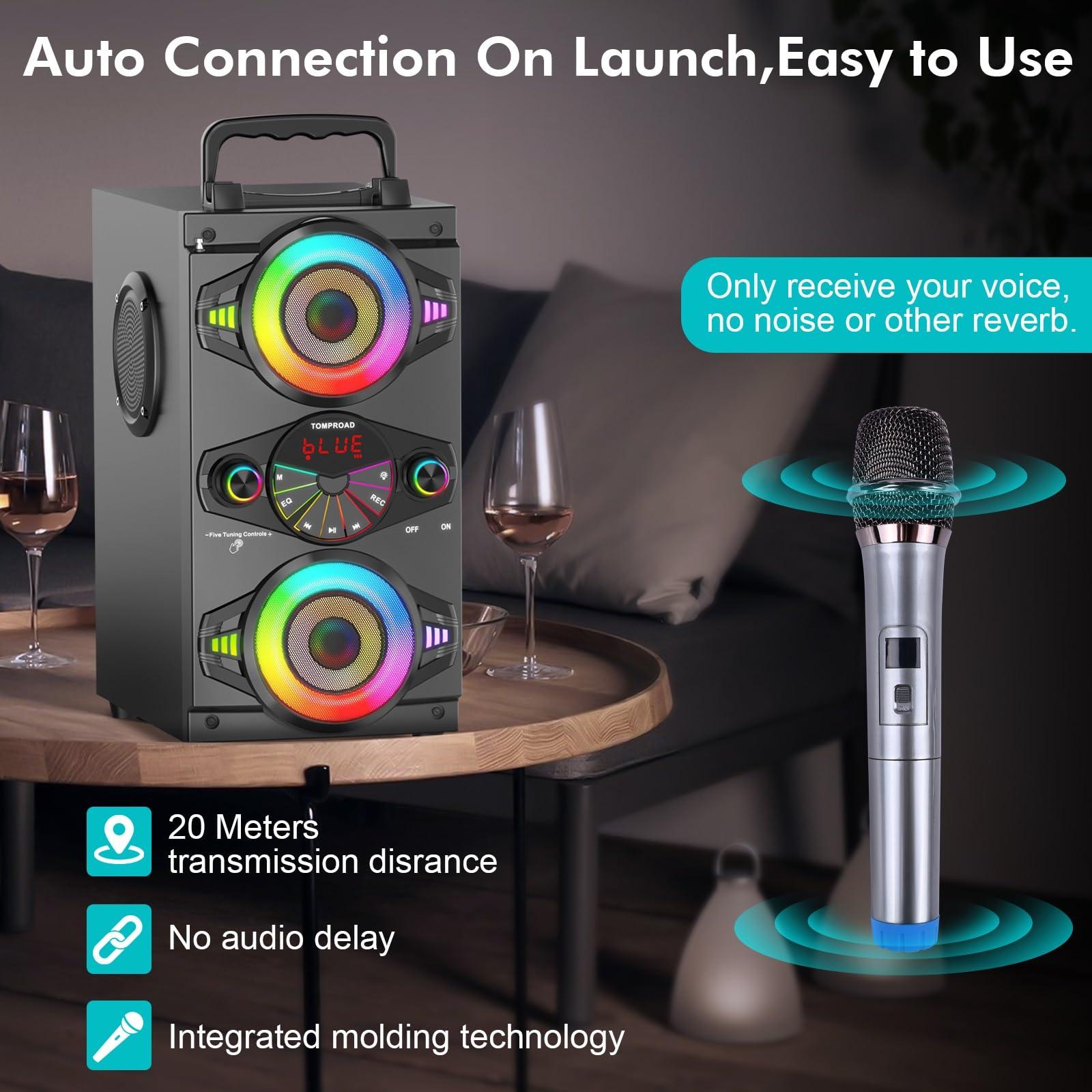 Bluetooth Speakers, 60W Portable Wireless Loud Outdoor Home Party Bluetooth Speaker with Subwoofer, FM Radio, LED Colorful Lights, Microphone, Remote and Big Powerful Stereo Deep Bass Sound Boombox - Image 5