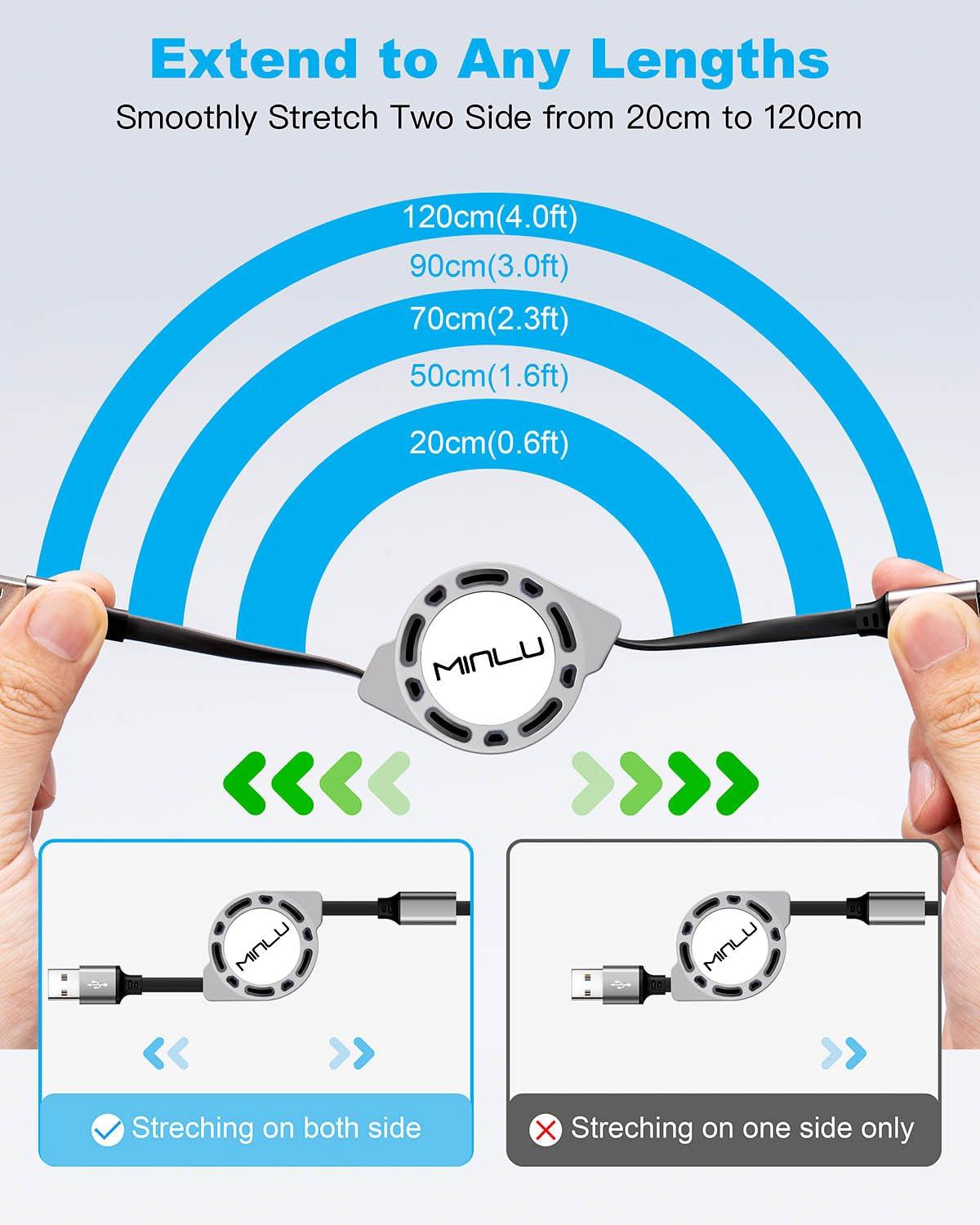 Multi Charging Cable 3A, [2Pack 4ft] Retractable Multi Charging Cord 3 in 1 Fast Charger Cord, Multi Charger Adapter with Lightning/Type C/Micro USB Ports for Cell Phones/iPhone/Samsung/PS/Tablets - Image 4