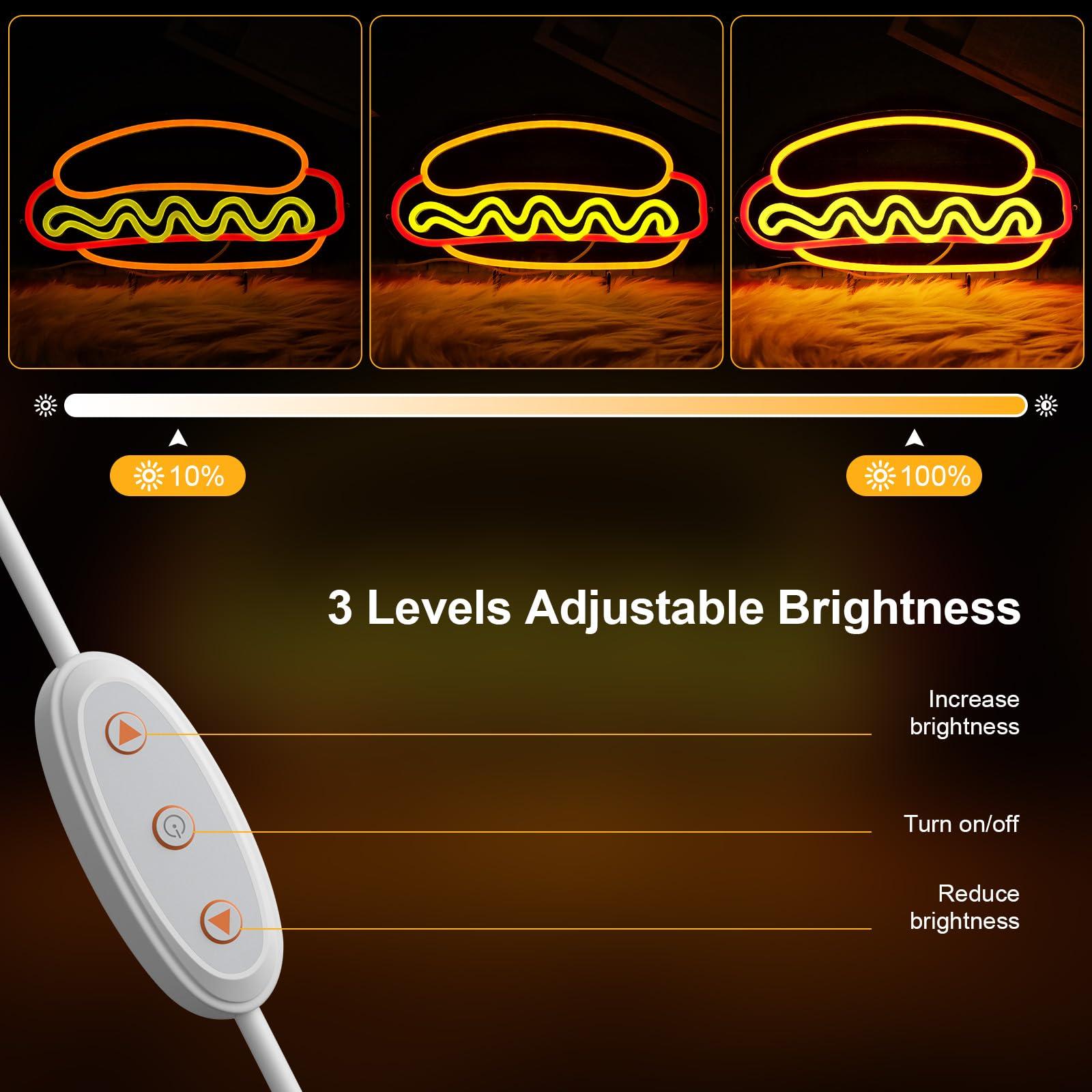 Hot Dogs Neon Sign for Wall Decor, Business LED Neon Light, Fast food Neon Light, hotdog Signs for Restaurant, Kitchen, Party, Hot Dog Lovers Food Decor, USB Powered, Size 12.5 * 11.4in - Image 3