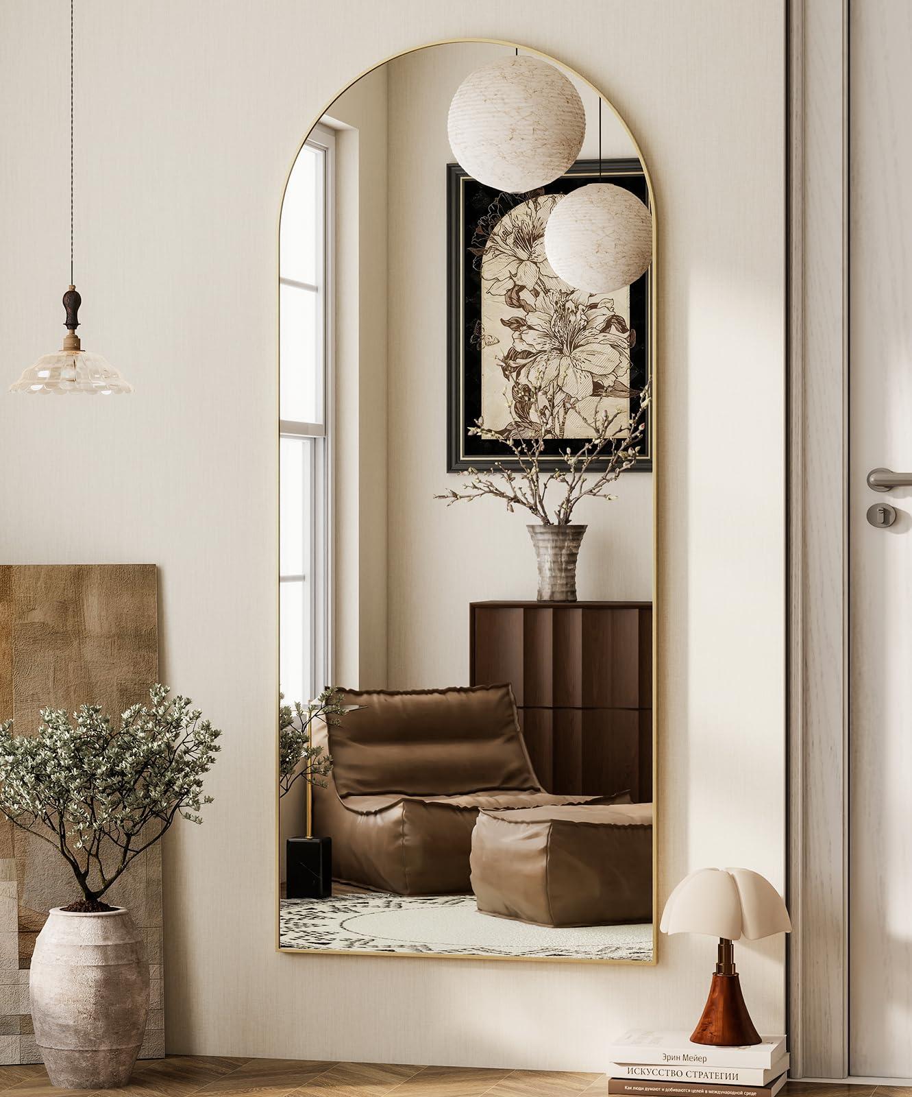 HARRITPURE 64"x21" Arched Full Length Mirror Free Standing Leaning Hanging Mounted Mirror Aluminum Frame Modern Simple Home Decor for Living Room Bedroom Cloakroom, Gold - Image 8