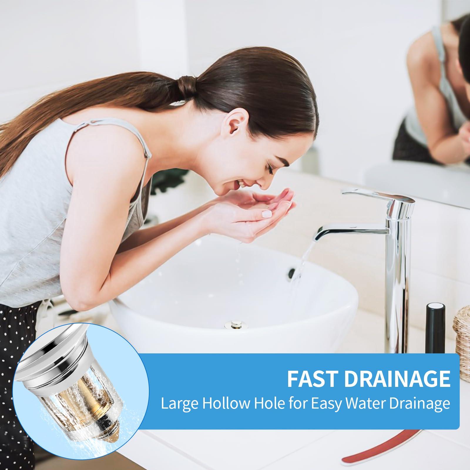 Nevellir 2 Pack Bathroom Sink Stopper for 1.06-1.50in, Universal Drain Filter with Hair Strainer, Universal Bathroom Sink Drain Pop Up Stopper for US Stainless Steel Floor Drain Filter - Image 6