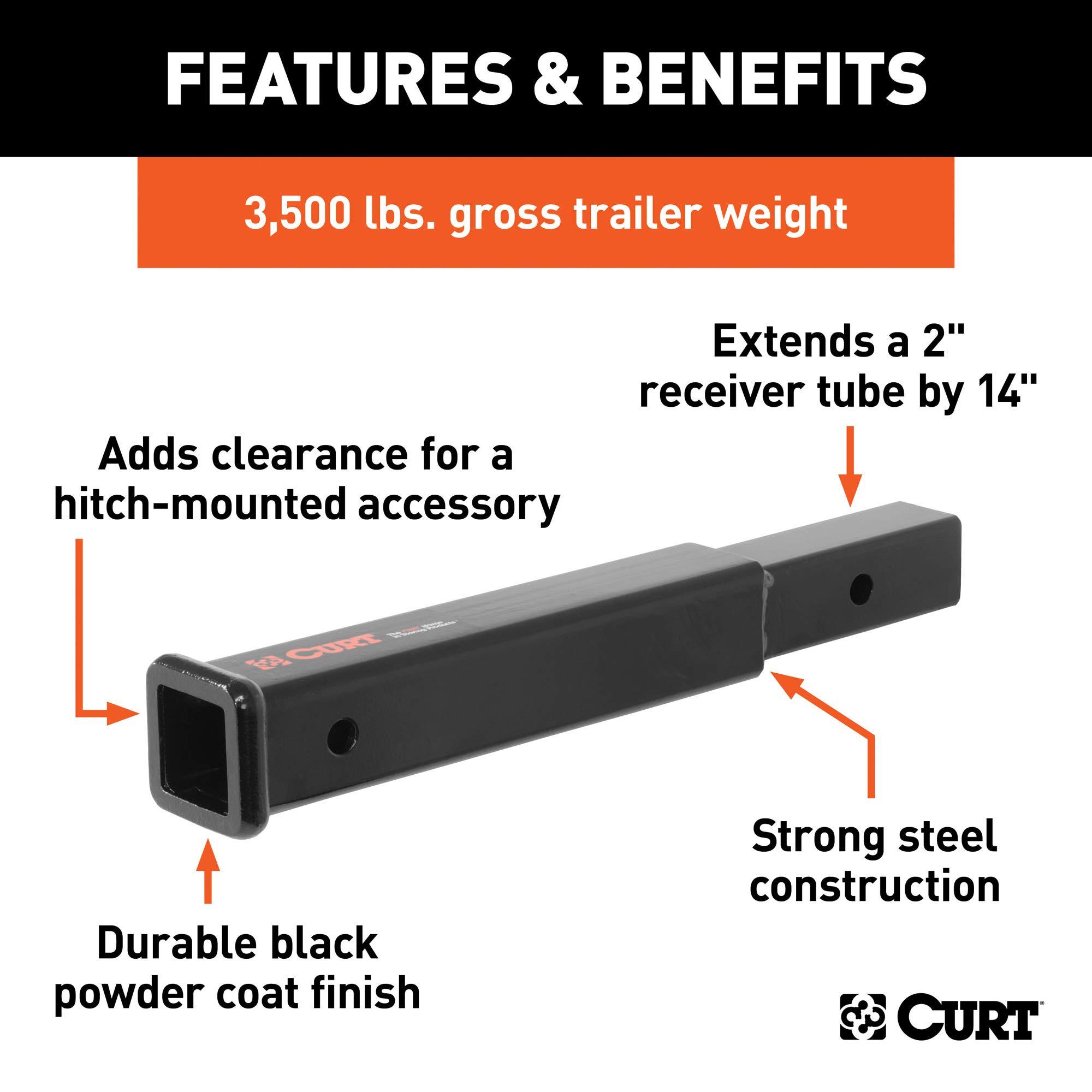CURT 45795 14-Inch Long Trailer Hitch Extension for 2-Inch Receiver, 3,500 lbs - Image 3