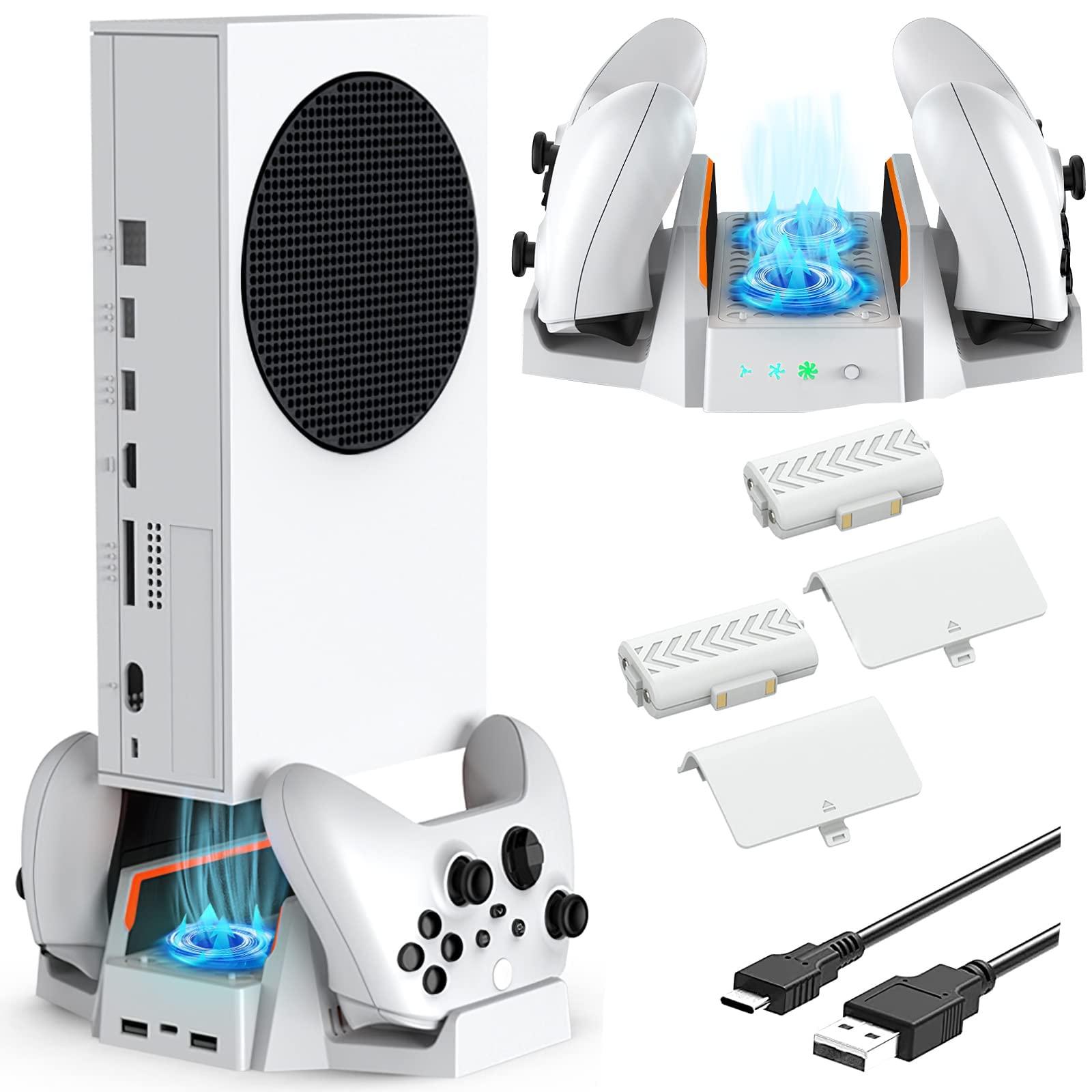 Cooling Stand for Xbox Series S with Dual Cooling Fan 3 Level Adjustable Speed, Dual Controller Charger with LED Indicator USB Port - 2 x 800mAh Rechargeable