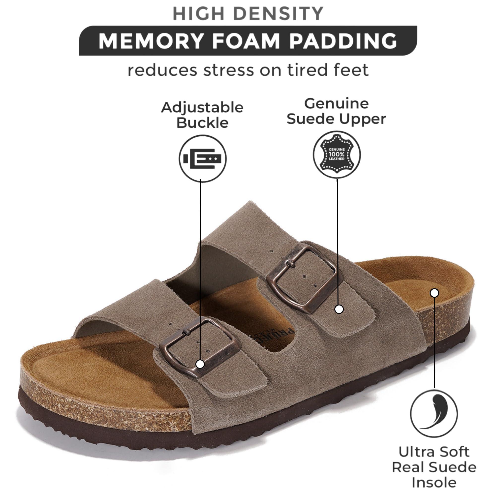 Project Cloud Genuine Leather Mens Sandals with Memory Foam Natural Cork Footbed Slides for Men Footwear - Non-Slip Double-Strap Buckle Summer Sandals (Arizona) - Image 2