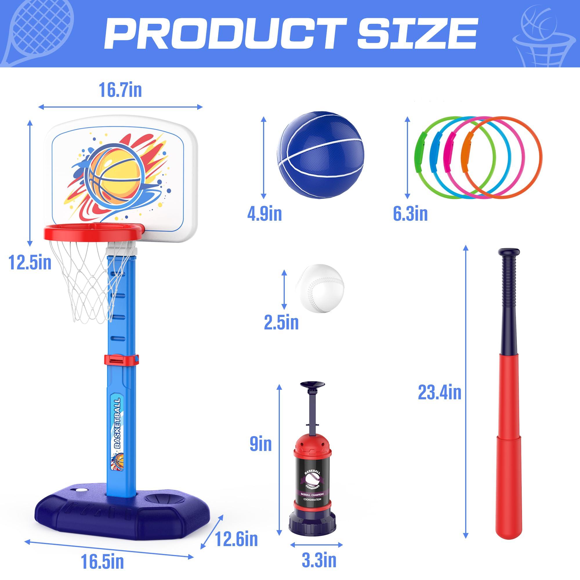 4 in 1 Kids Basketball Hoop and T Ball Set & Ring Toss Game Blue&Pink - Image 8