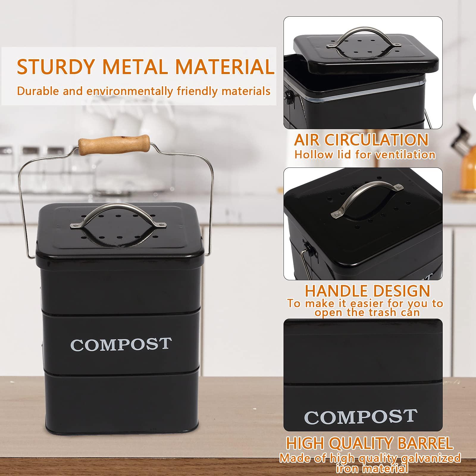 ayacatz Stainless Steel Compost Bin for Kitchen Countertop Compost Bin，1 Gallon, Kitchen Trash Can -Includes Charcoal Filter，Compost Bucket Kitchen Pail Compost with Lid-Black - Image 4
