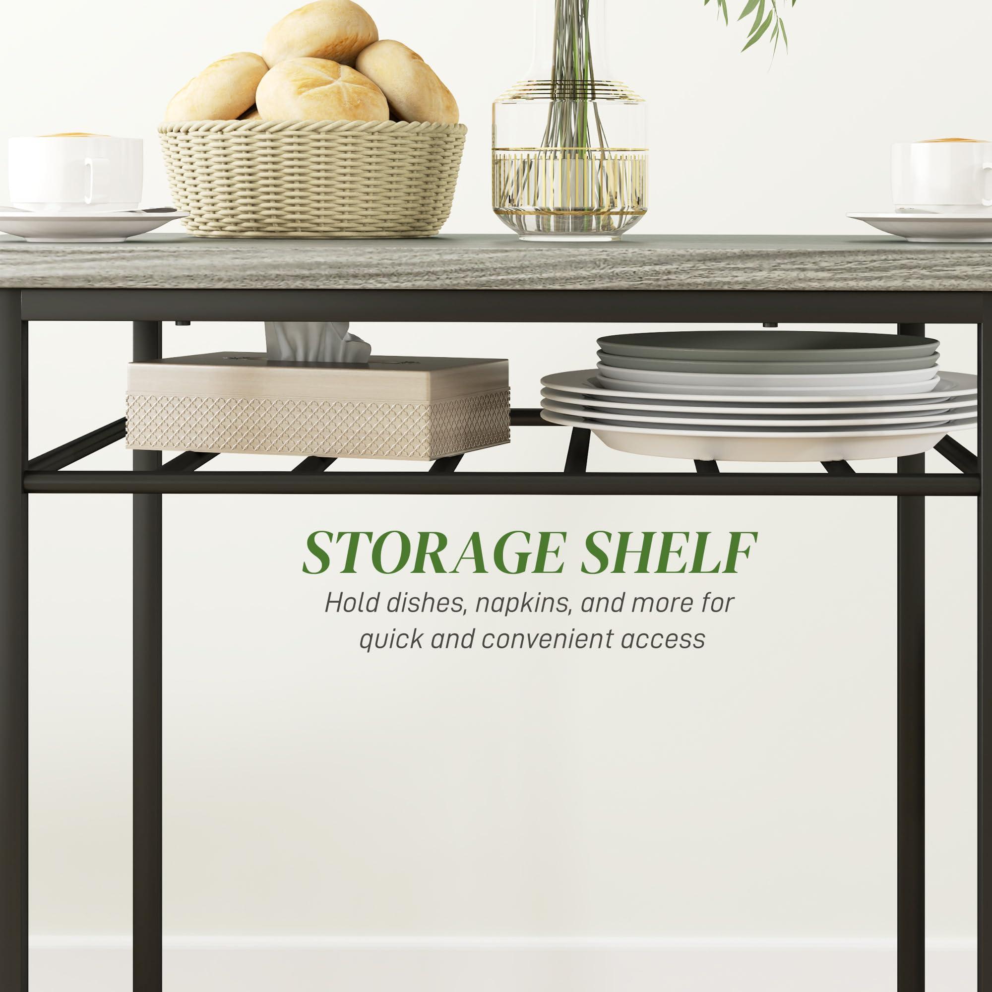 HOMCOM 3-Piece Dining Table Set for 2, Small Kitchen Table and Chairs with Built-in Storage Rack and Steel Frame, for Breakfast Nook and Small Space, Gray - Image 6