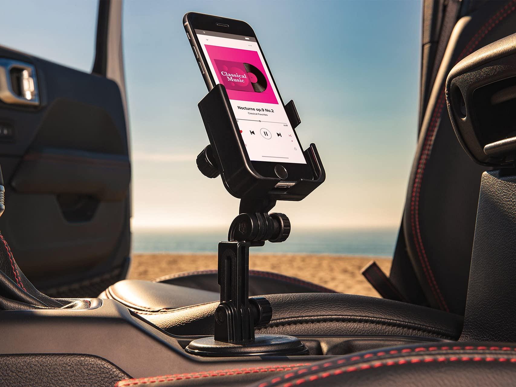 WeatherTech CupFone with Extension – Adjustable, Universal Cup Holder Cell Phone Mount Car & Truck Accessory – Best Design for iPhone & Smartphone Charging – Black Plastic Knobs - Image 6