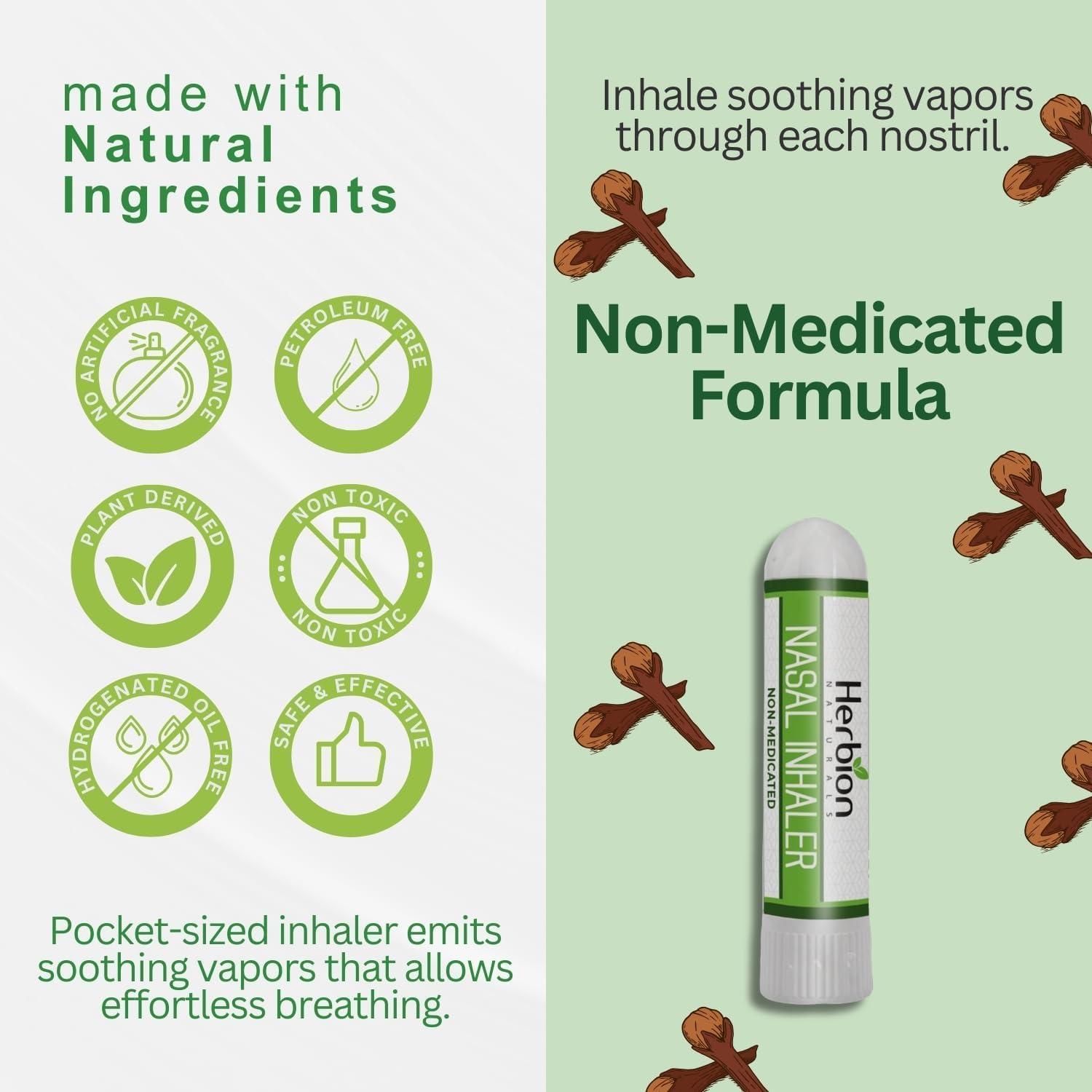 HERBION Naturals Nasal Inhaler Non-Medicated, Relieves Nasal Congestion & Blockage, Sinusitis Conditions, Menthol, Clove Oil, Eucalyptus Oil & Camphor, 0.05 Fl Oz (1.5ml) - Image 6