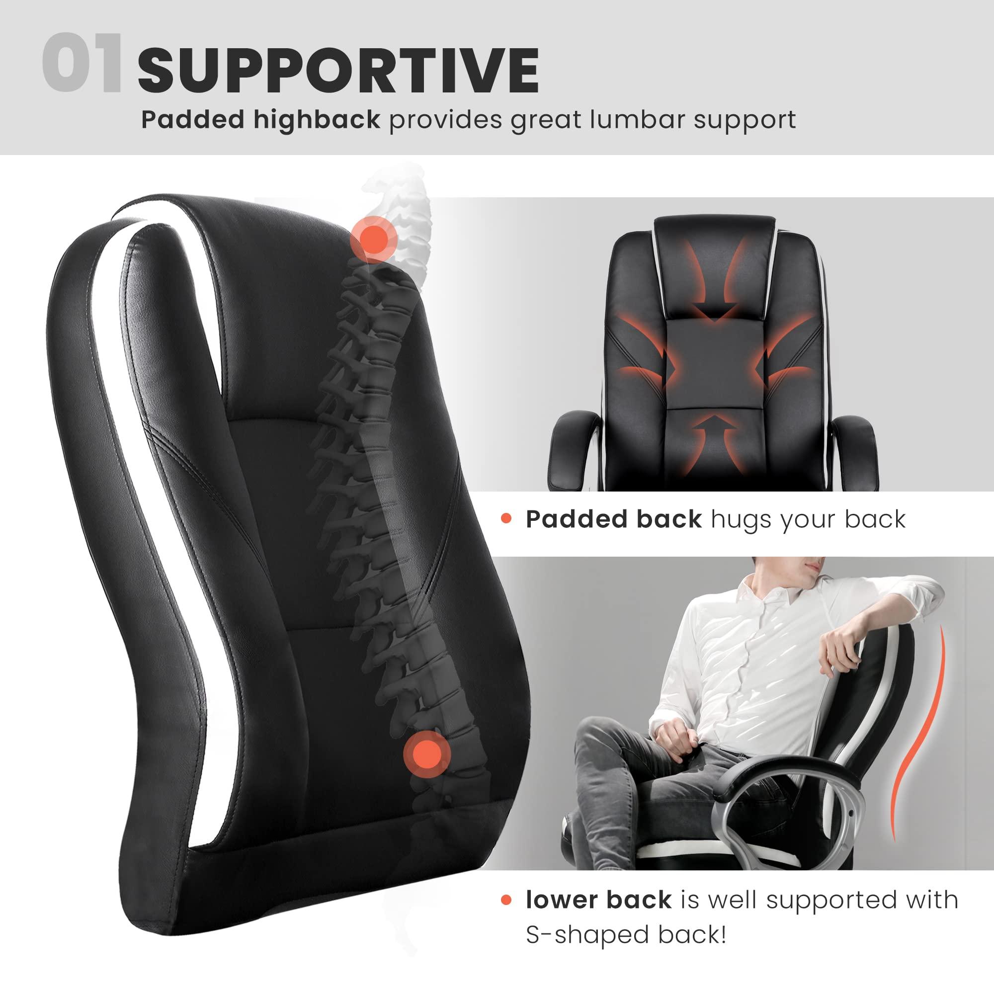 NEO CHAIR Office Desk Ergonomic Gaming Chair High Back Adjustable Computer Chair with Wheels and Lumbar Support Comfy Leather Executive Swivel (Black) - Image 4