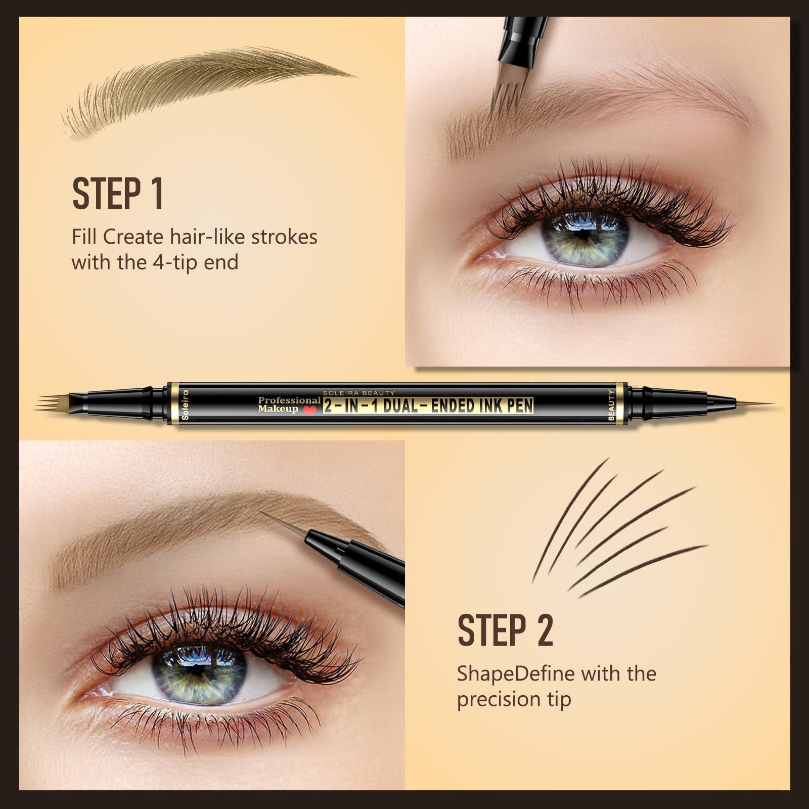 Soleira Waterproof Eyebrow Pencil with 4 Tip Microblading Pen and Dual-ended Brush, for Natural-Looking Brows, Long-Lasting, Blonde - Image 5