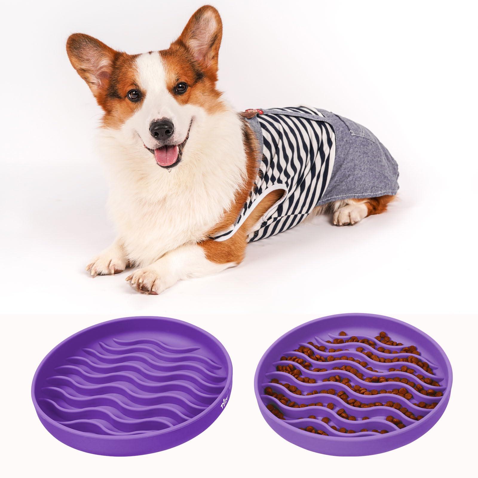 PJDH Slow Feeder Dog Bowls, Silicone Food Bowl Anti-Gulping, Pets Puppy Slow Feeder with Suction Cups, Dishwasher Microwave Safe for All Small Medium Dogs, Wave Design Purple - Image 6