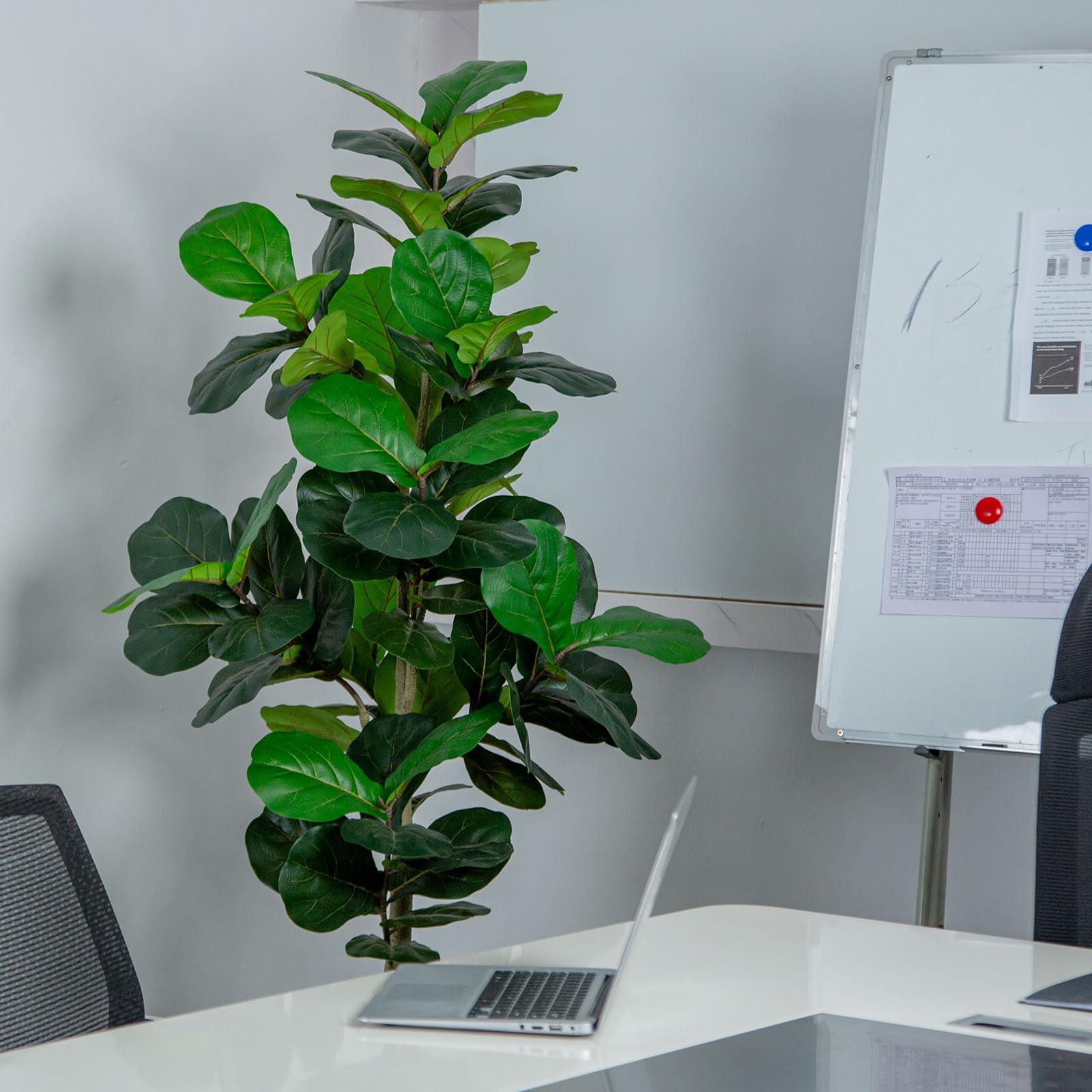 VIVATREES 5FT Fiddle Leaf Fig Artificial Tree with White Planter Pot,Faux Floor Plant, Indoor and Outdoor Fake Plants for Home Office Decor - Image 8