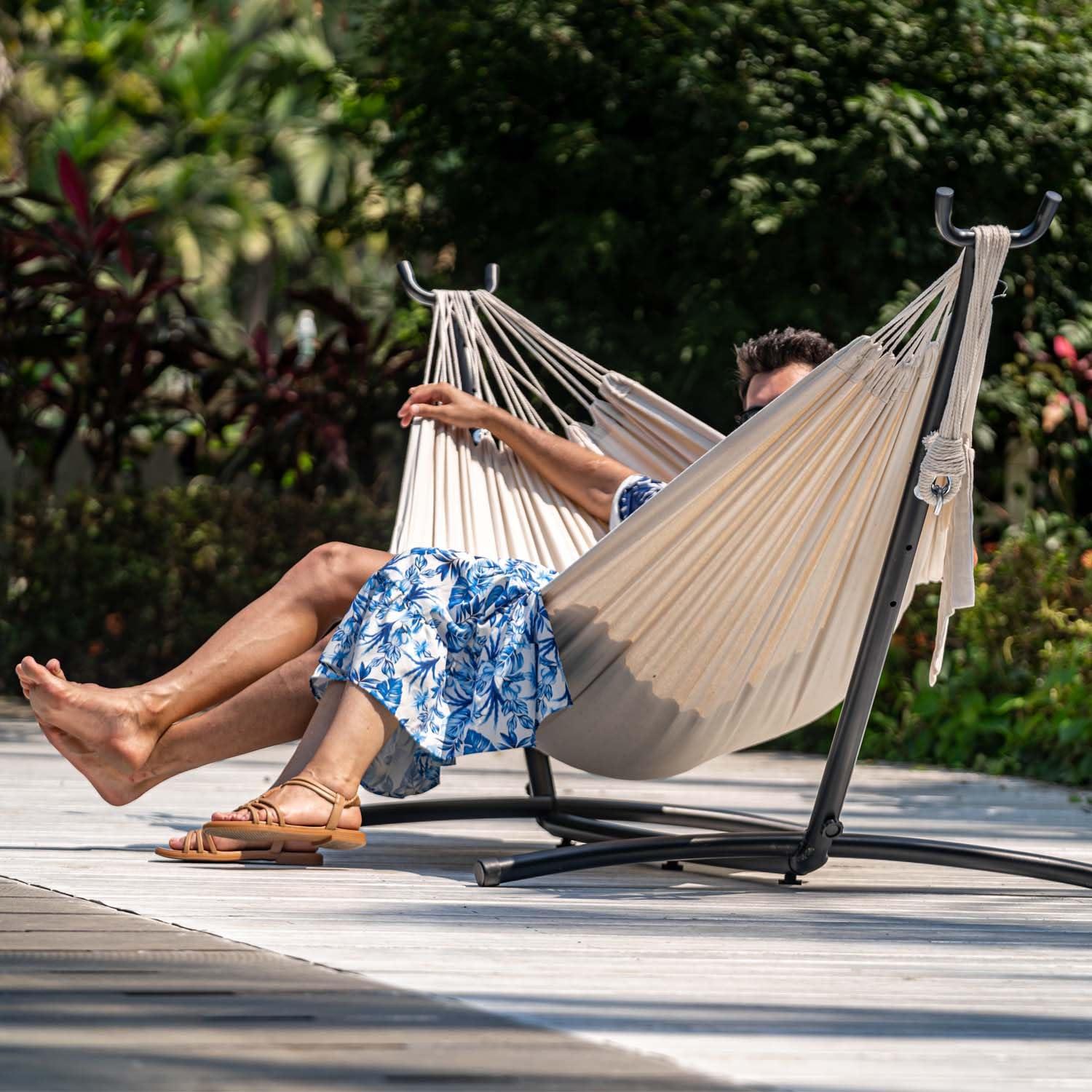 Lazy Daze Hammocks Double Hammock with 9ft Space-Saving Steel Stand Includes Portable Carrying Case, 450 Pounds Capacity (Natural) - Image 2