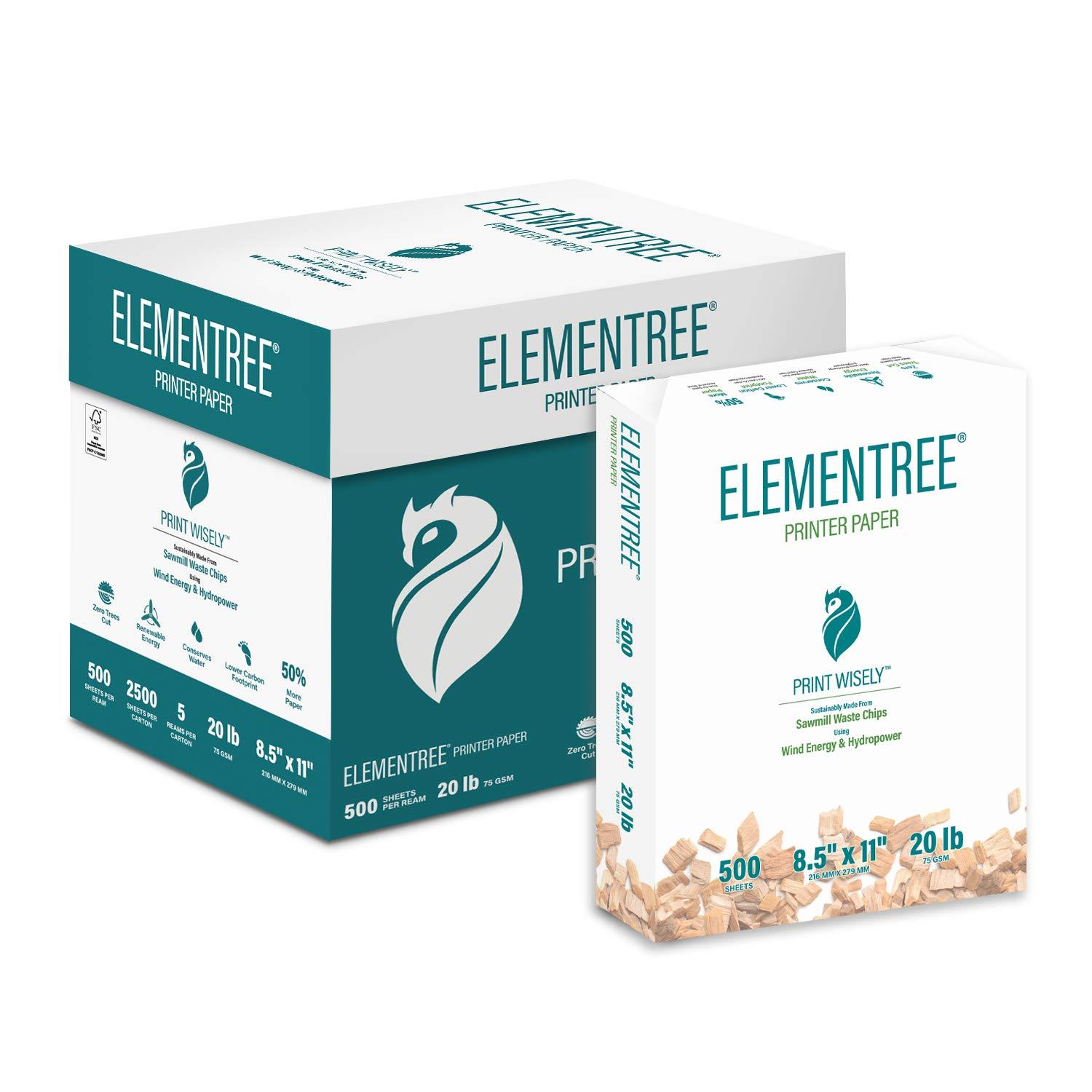 Elementree Sustainable Printer Paper Case 8.5" x 11" – Made from Sawmill Waste – 20 lb Copy & Multipurpose Computer Paper – 2500 Sheets – Made in the USA - Printer & Copier Compatible (00918C)