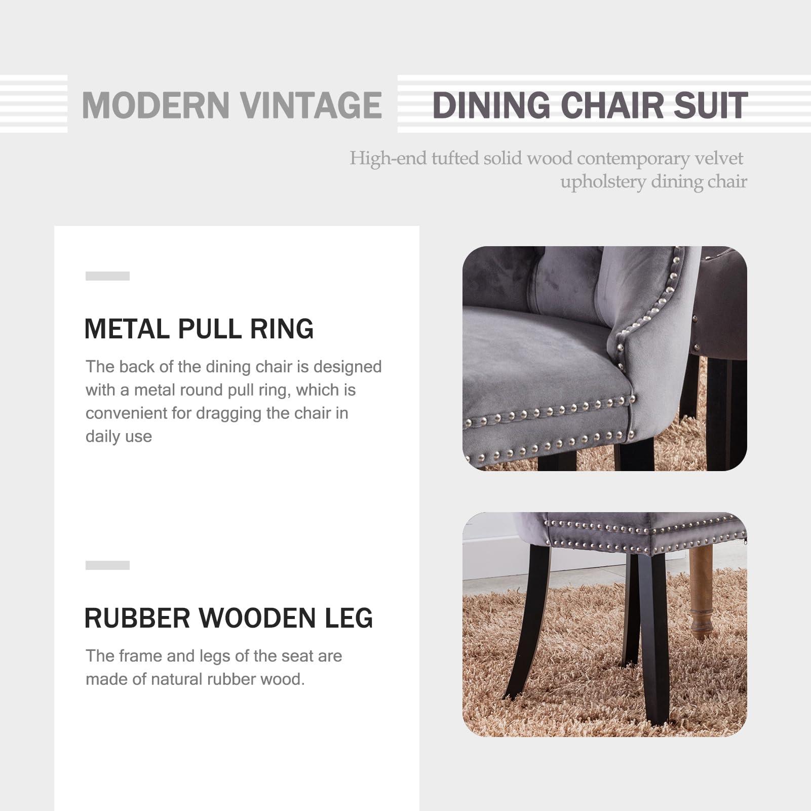 Hixkol Velvet Dining Chairs Set of 4,Upholstered Dining Chairs with Ring Pull Trim and Button Back,Modern Seating for Kitchen, Bedroom & Living Room(Grey) - Image 8