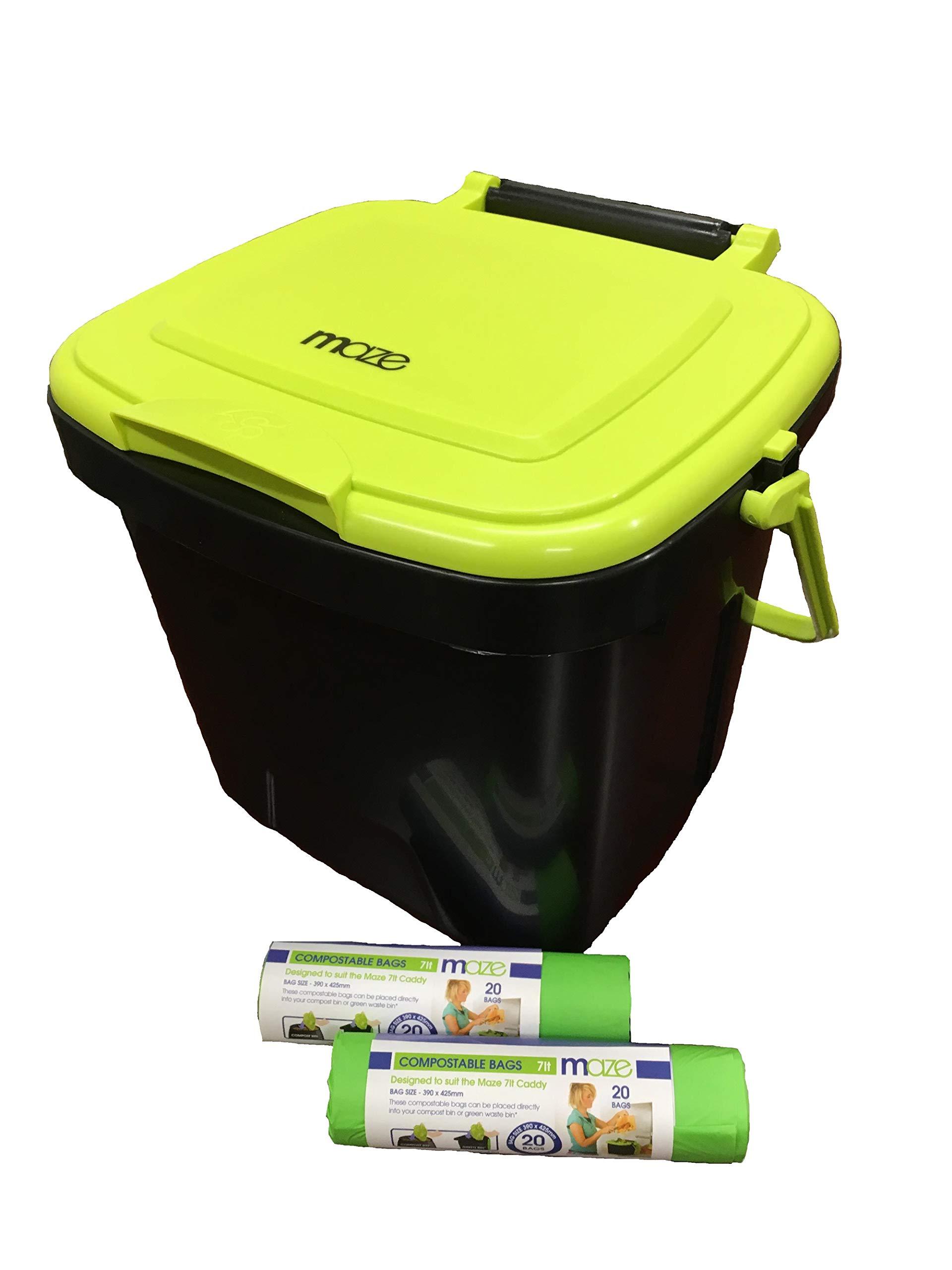MAZE Two Stage 65 gal Compost Tumbler with Large Double Doors and Open Frame and Comes with Maze Compost Cart, 1.85 Gal Kitchen Caddie Compost Bin, 3 Rolls of Corn Bags and a Retractable Plant Caddie - Image 6