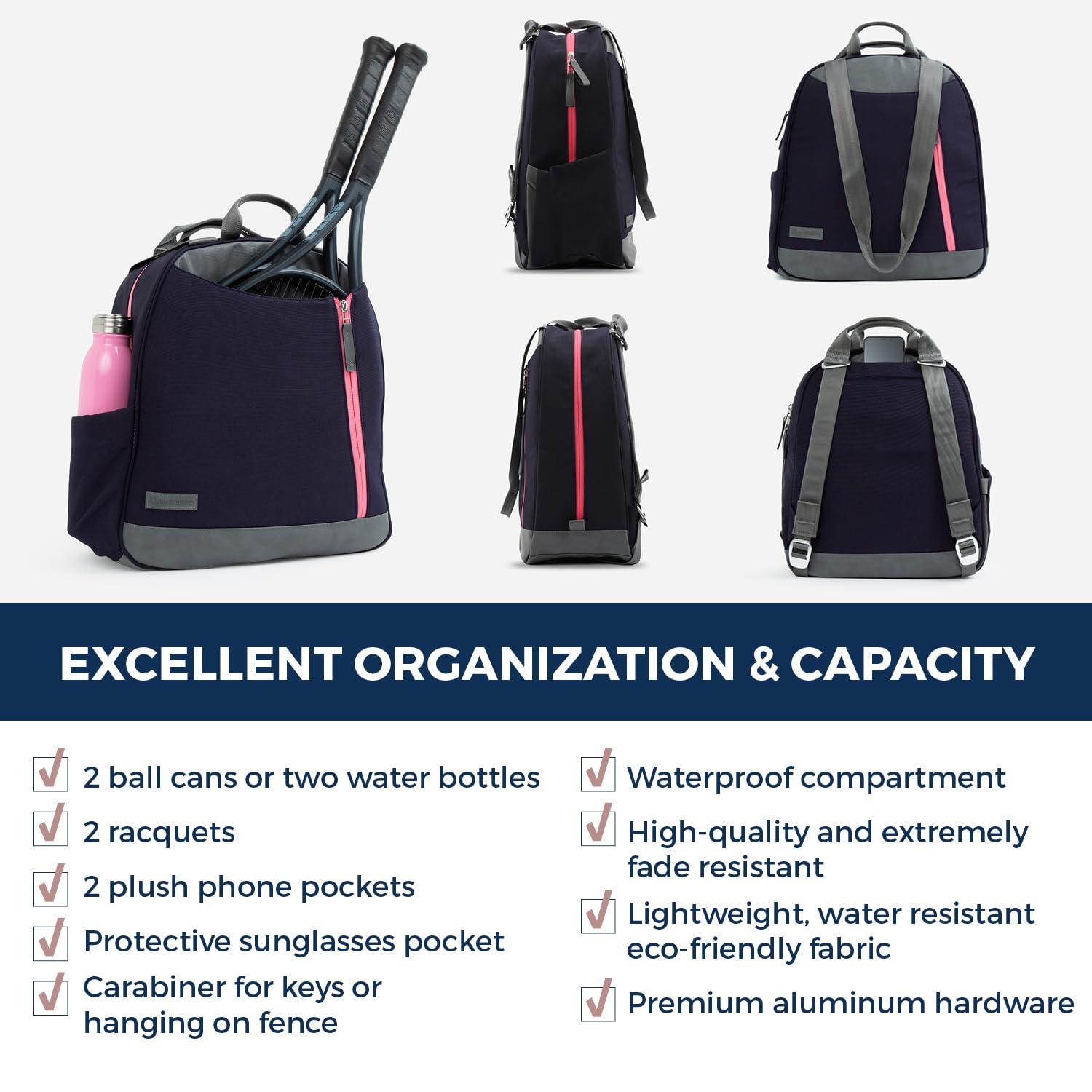 Doubletake Melbourne Tennis Backpack/Tote | Designer Tennis Bag for Women | Fits 2 Racquets with Large Capacity for Accessories - Image 3