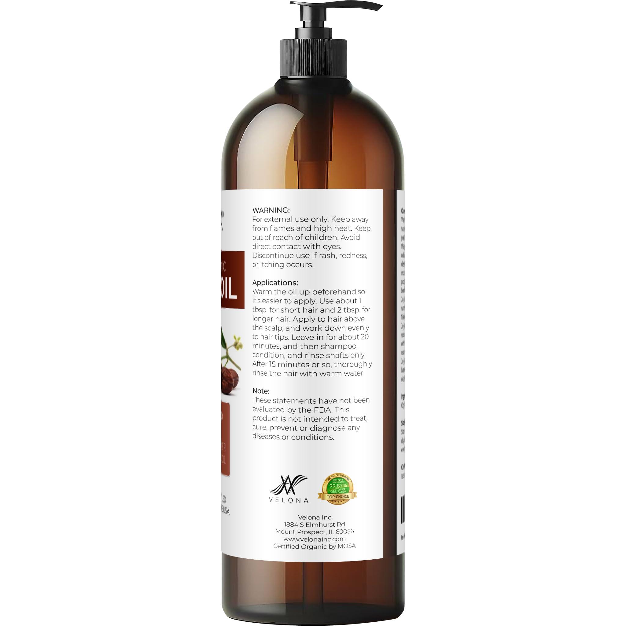 velona Jojoba Oil USDA Certified Organic - 32 fl oz (With Pump) | 100% Pure and Natural | Golden, Unrefined, Cold Pressed, Hexane Free | Moisturizing Face, Hair, Body, Skin Care - Image 4