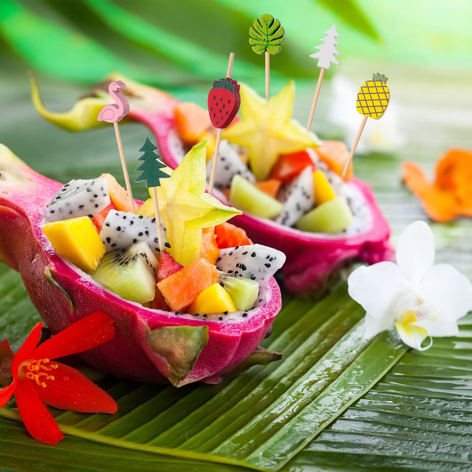160 Pcs Cocktail Drink Accessories 60 Drink Cocktail Umbrellas 100 4.7 Inch Fruit Picks Summer Coconut Palm Colorful Bamboo Toothpicks Tropical Luau Hawaiian Beach Party Decorations - Image 6
