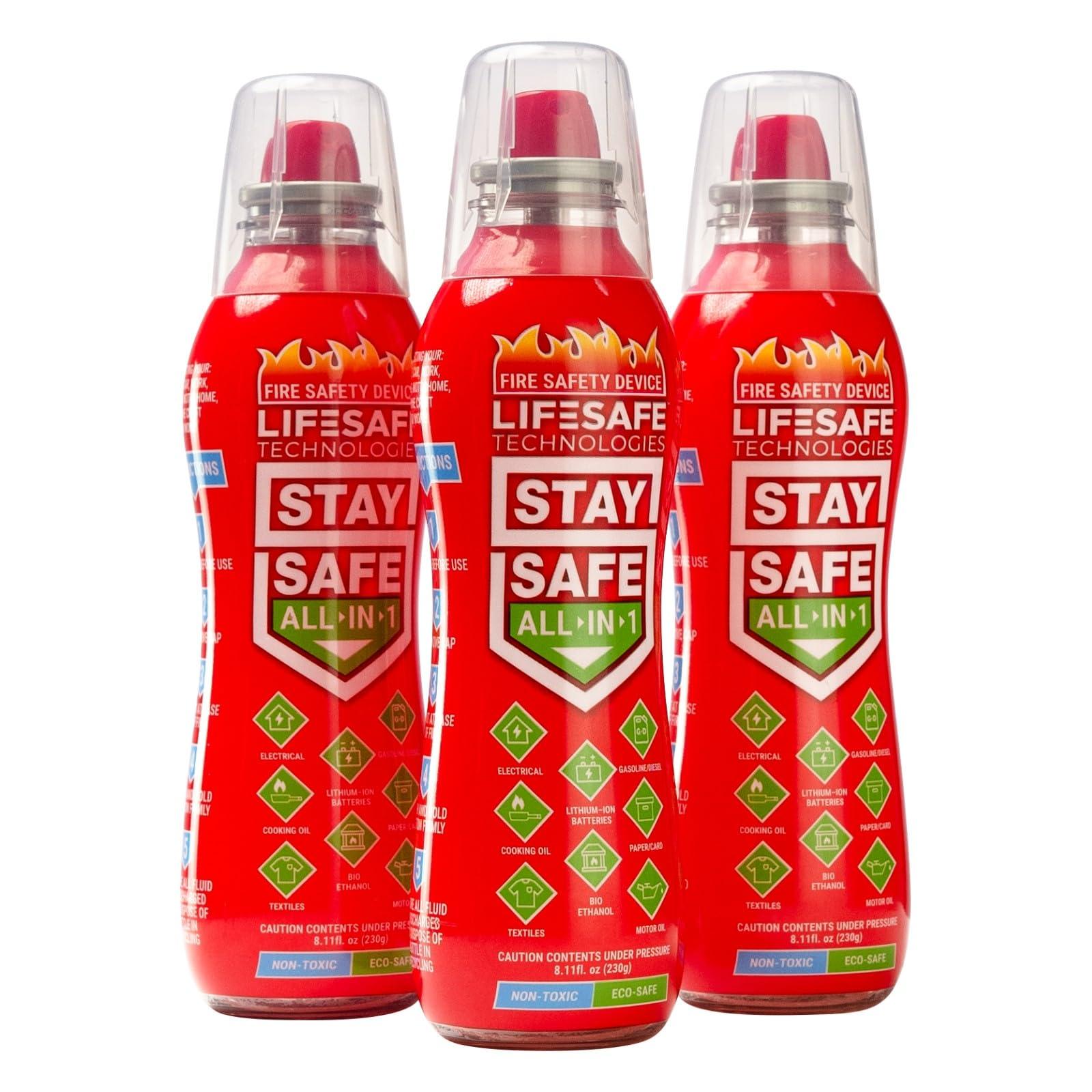 LifeSafe Technologies StaySafe All-in-1 Portable Fire Extinguisher | Easy to Use Compact Fire Spray for 10 Types of Fires | Non-Toxic & Eco-Friendly For Home, Kitchen, Car, Garage, Boat