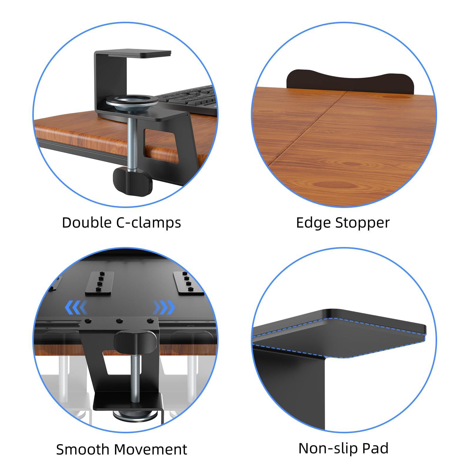suptek Keyboard Tray Under Desk Pull Out with C Clamp Mount, Computer Keyboard & Mouse Tray, 25.6 (30 Including Clamps) x 11.8 inch Slide-Out Platform Computer Drawer for Typing, Dark Wood, DSF1SM - Image 7