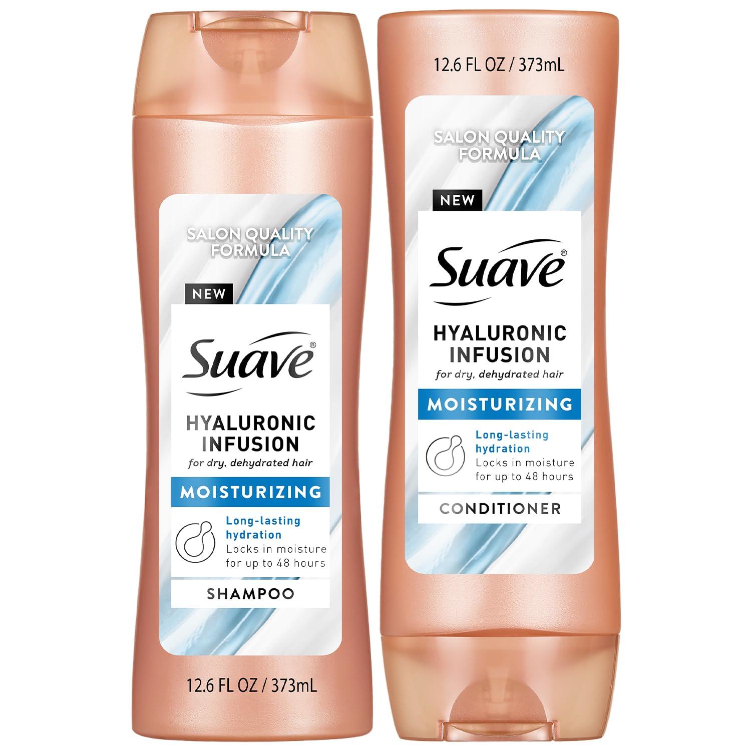 Suave Hydrating Shampoo and Conditioner Set, Hyaluronic Infusion – Moisturizing Hair Products for Dry, Damaged Hair Repair, 12.6 Oz Ea